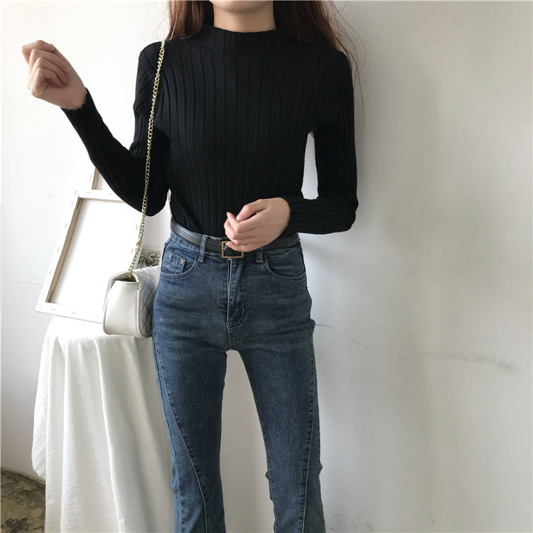 Large quantities of 2025 winter semi-turtleneck thickened shirt women's winter loose pullover knitted sweater bottoming shirt