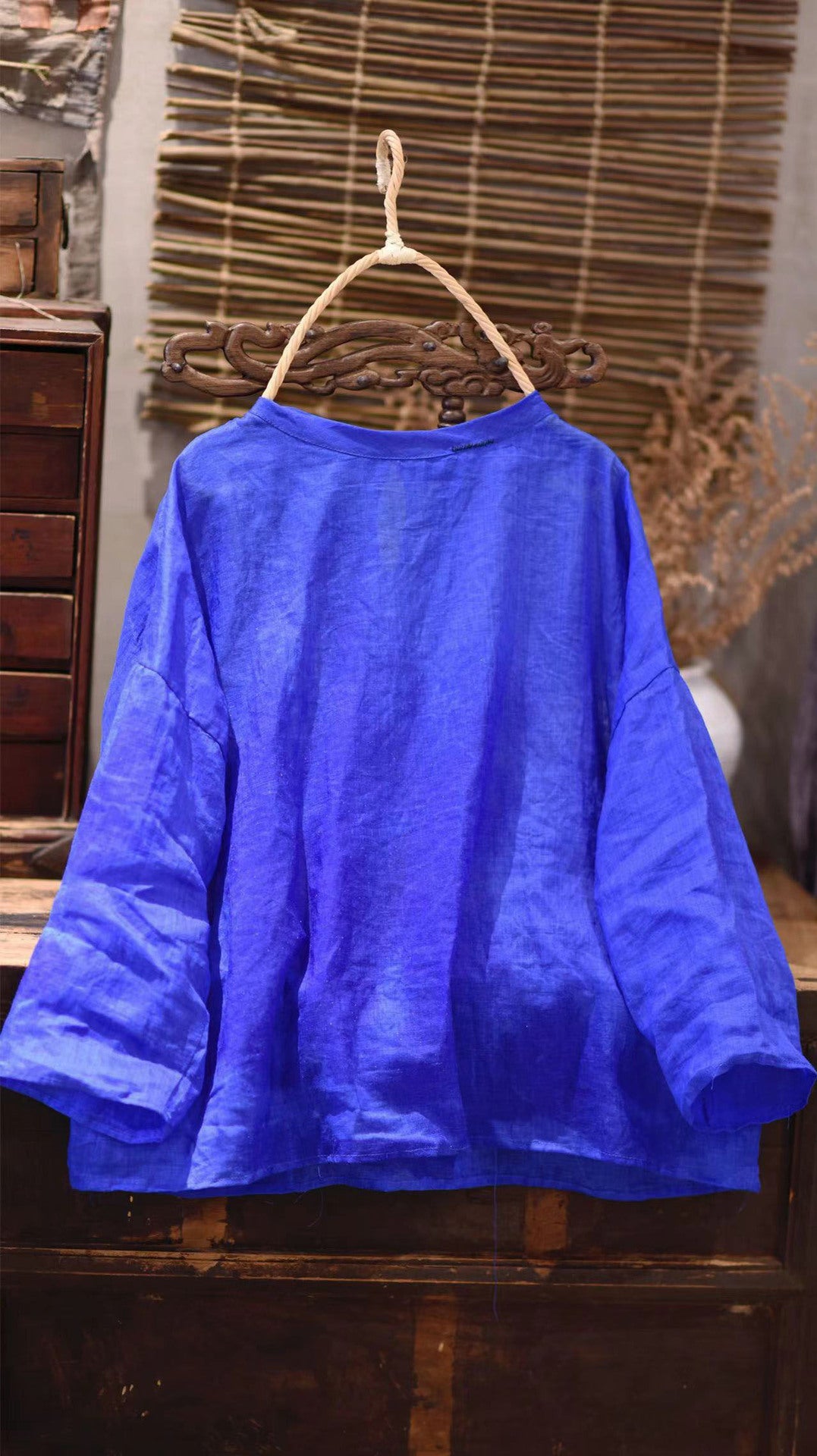 2025  22/5 small master, literary and retro light and casual pullover, one-word collar summer sunscreen ramie shirt