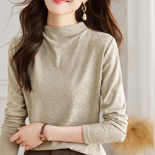 direct sales autumn and winter stand-up collar commuting simple long-sleeved micro-elastic knitted bottoming shirt women's top T-shirt