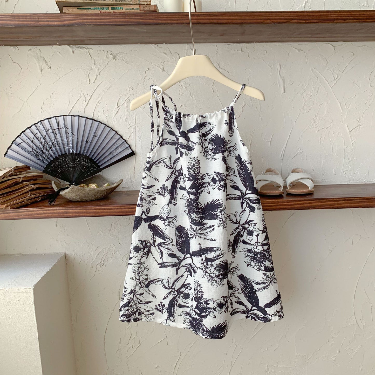 VLOVELAW Summer New Girls' Dress Children's Chinese Style Ink Painting Western Style Suspender Skirt Thin Breathable Beach Princess Dress