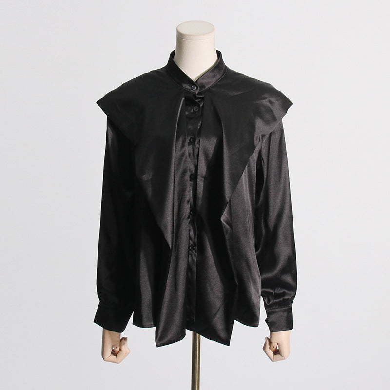2025 Simple style top women's spring new temperament casual high sense long sleeve satin shirt clothing