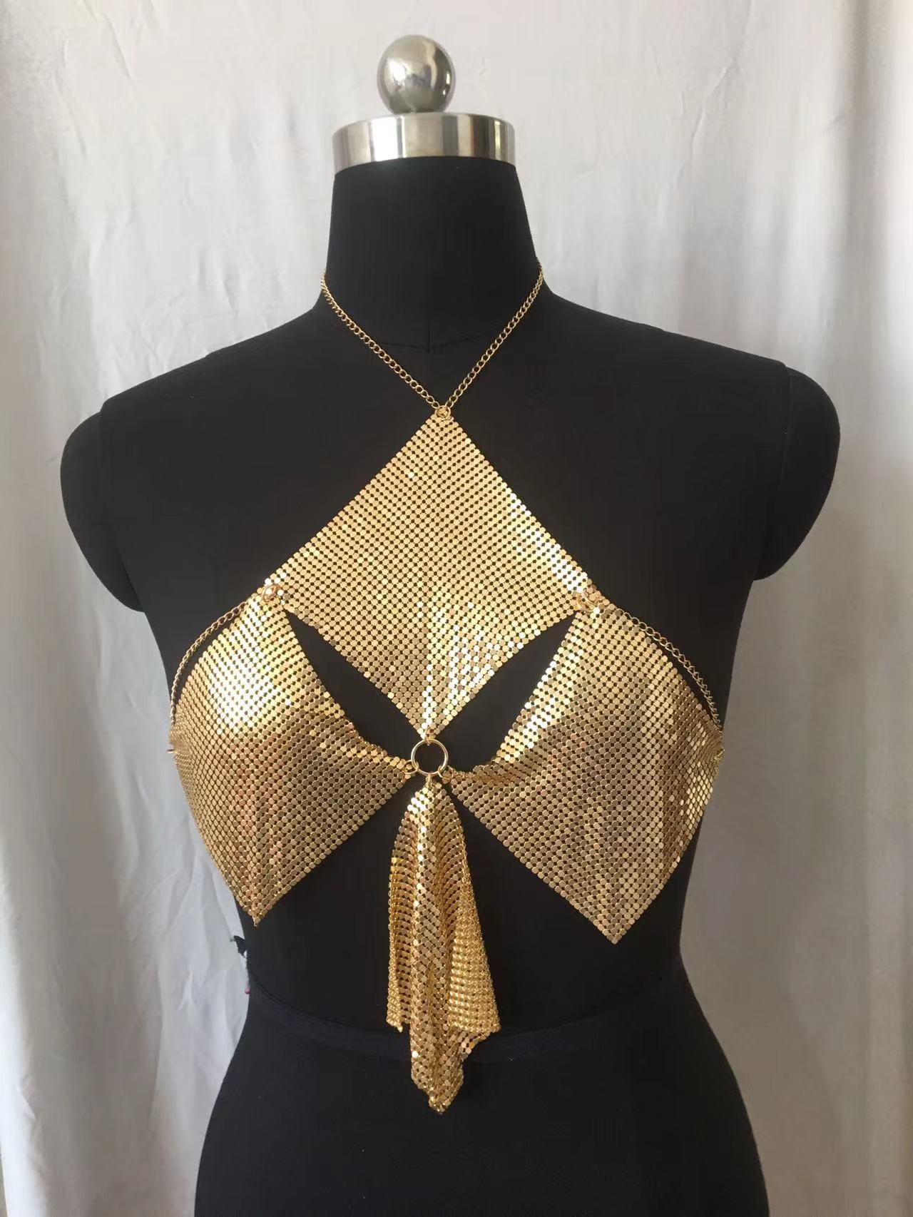 2025 120123 2025 hot-selling vest rhinestone inlaid diamond cloth ring metal chain connected neck chest top vest