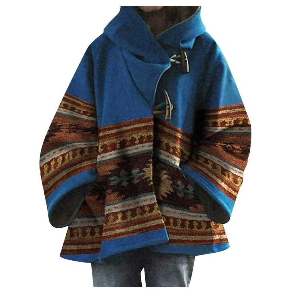 Popular trade ebay new autumn and winter women's clothing long-sleeved hooded jacket printed dragon and phoenix coat