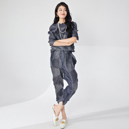 2025 Fashion Suit Women's Premium Spring Irregular T-Shirt Top Design Casual Pants Two-piece Tide