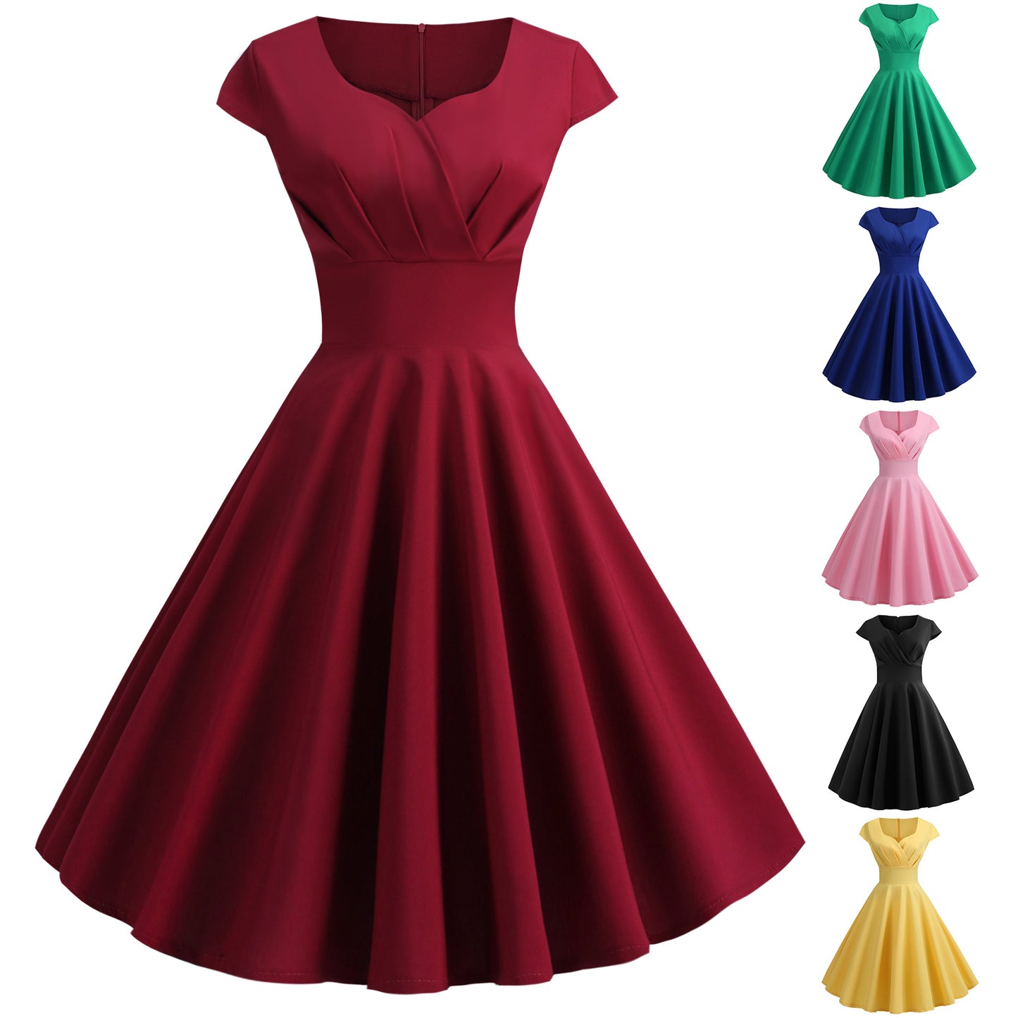 XIEYINSHE X EBay Hot Sale New Vintage Women's V-neck Half Sleeve Waist-Tight Solid Color Wide Hem Dress One-Piece Starting Batch