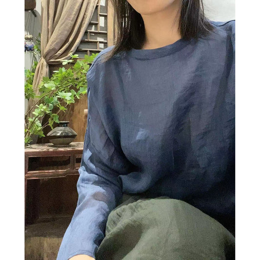 2025    22/6 small master, literary and retro light and casual pullover, one-word collar summer sunscreen ramie shirt