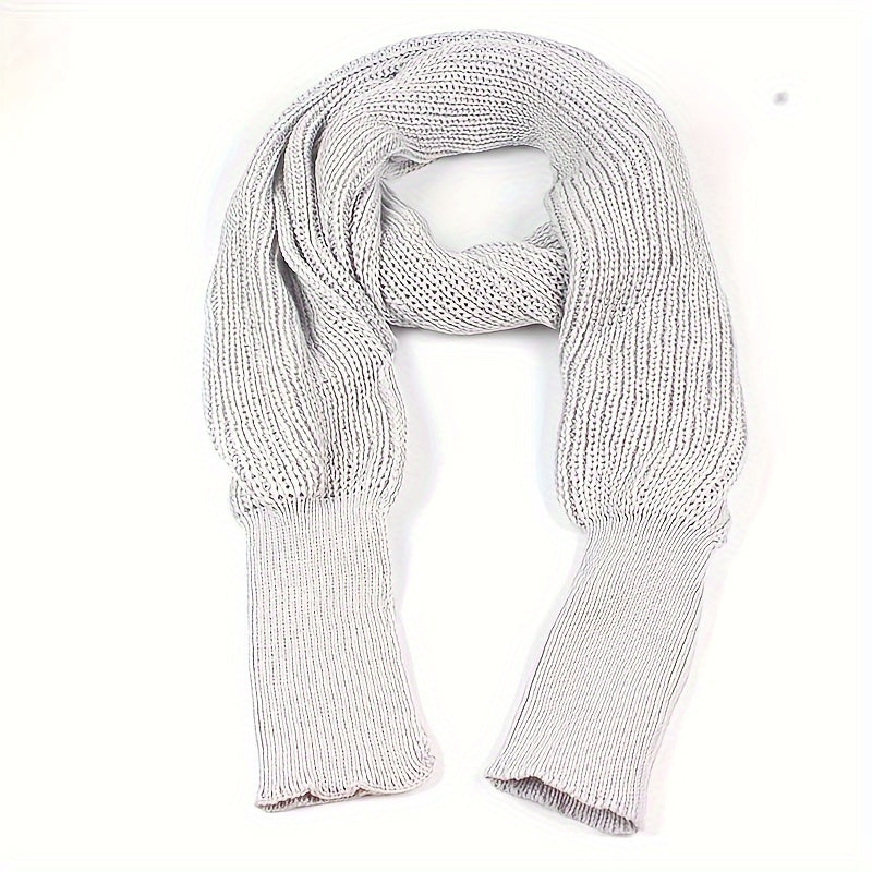 vlovelaw vlovelaw Mature Solid Color Knitted Shawl With Long Sleeves Thick Warm Inelastic Scarf Autumn Winter Coldproof Decorative Wrapped Shawl