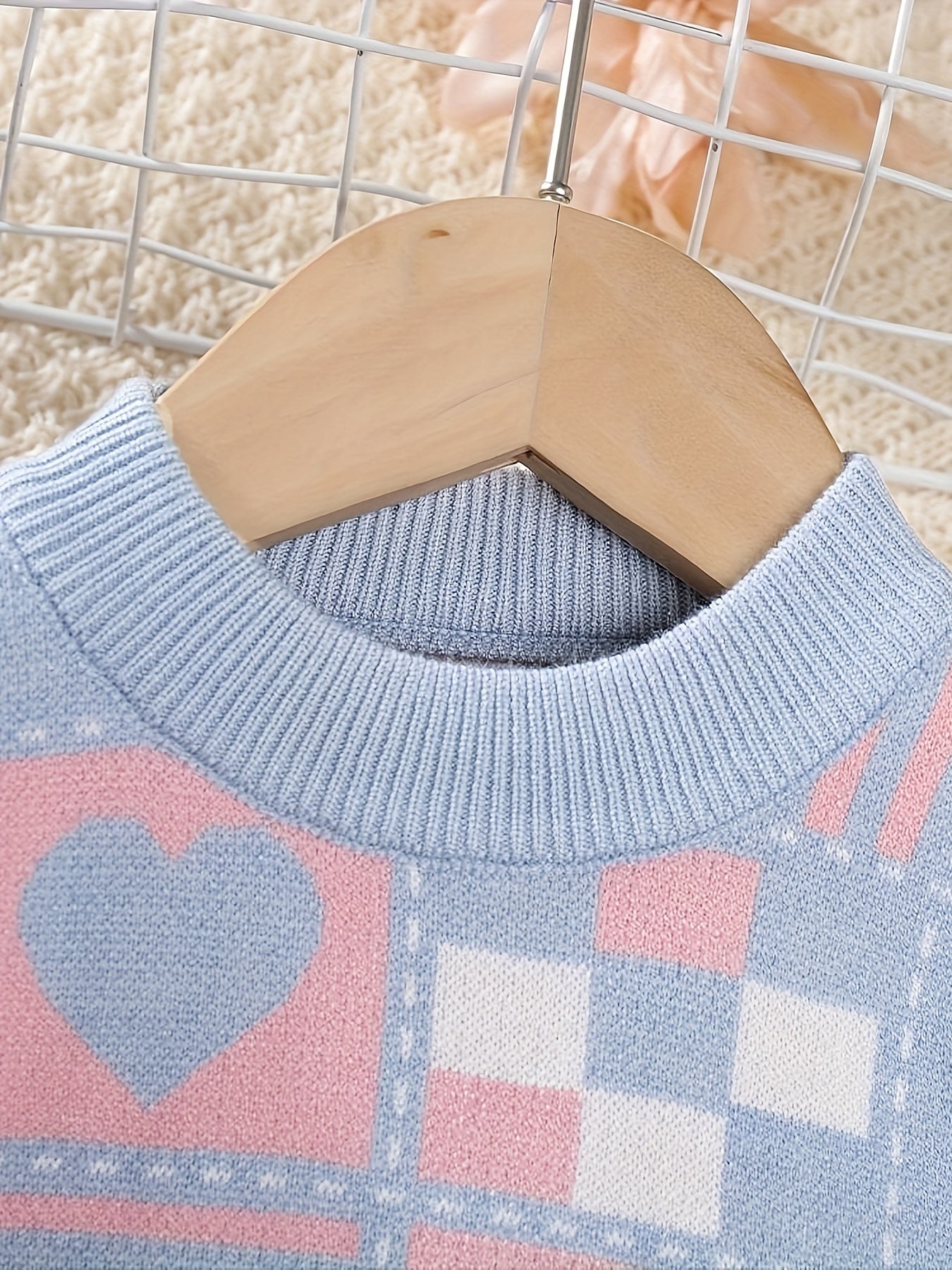Girl's Heart Pattern Knit Sweater & Pleated Skirt Set - Cozy, Chic, and Casual Outfit for Fall to Spring