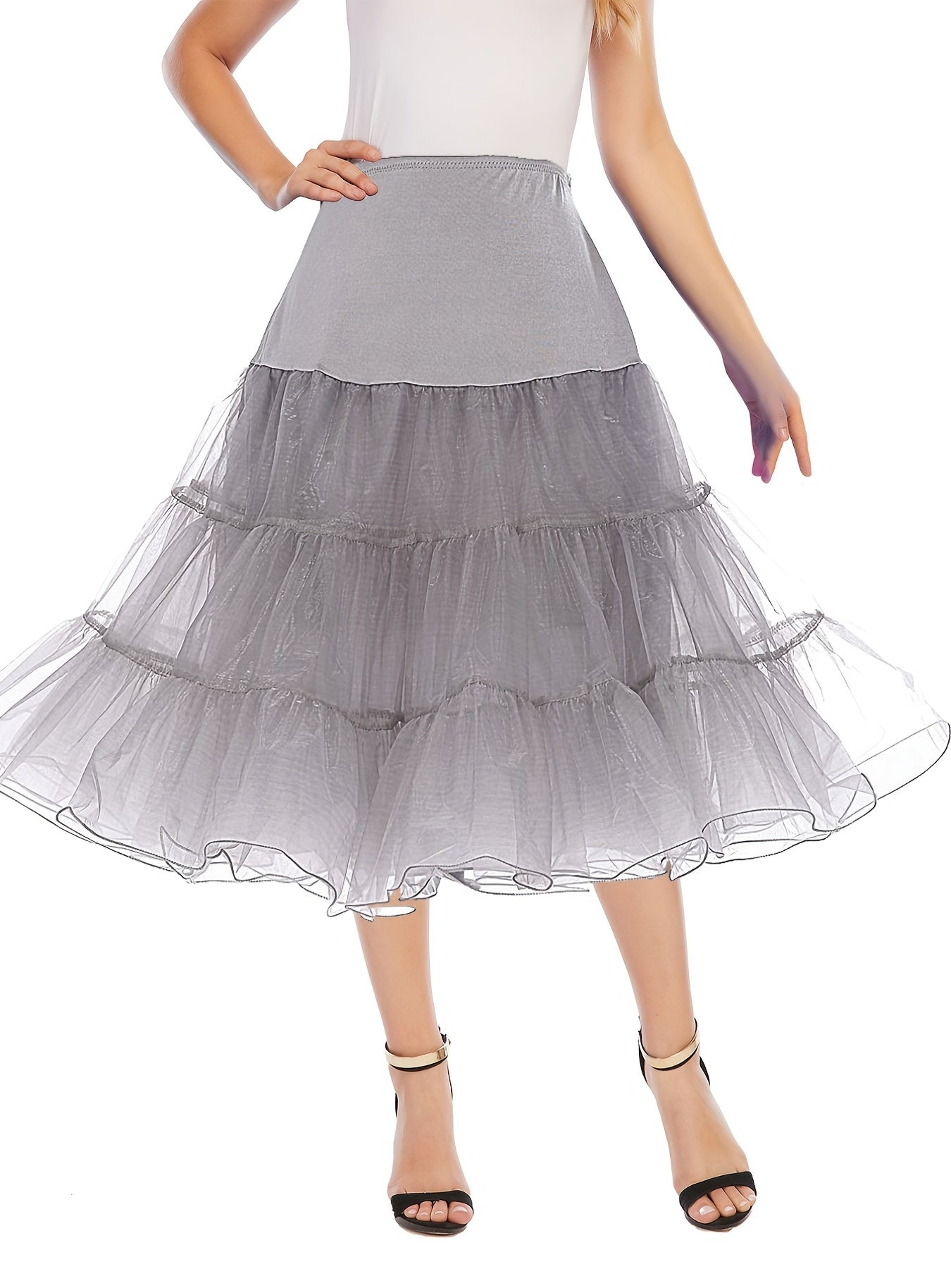vlovelaw Solid High Waist Ruffled Hem Vintage Skirts, Casual Dancing Short Skirts, Women's Clothing