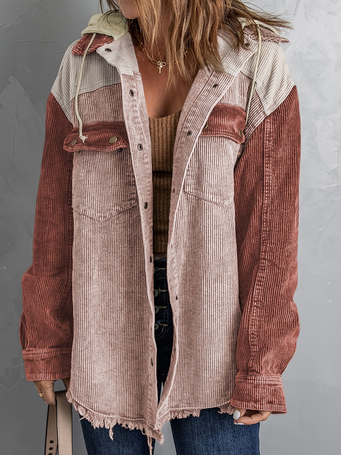 Color Block Long Sleeve Hooded Jacket, Casual Every Day Outerwear For Fall & Winter, Women's Clothing