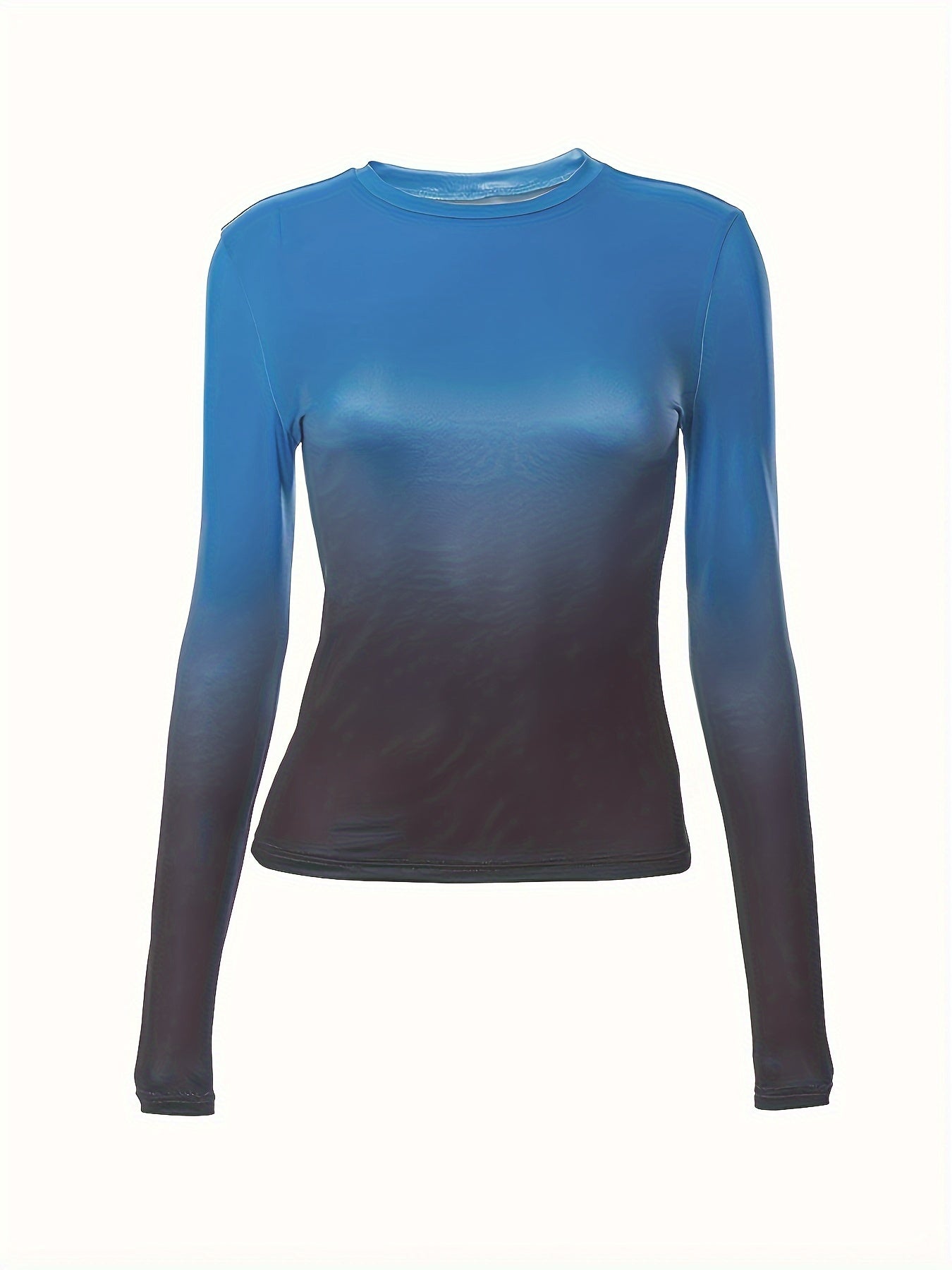 Ombre Crew Neck Slim T-shirt, Y2K Long Sleeve Top For Spring & Fall, Women's Clothing