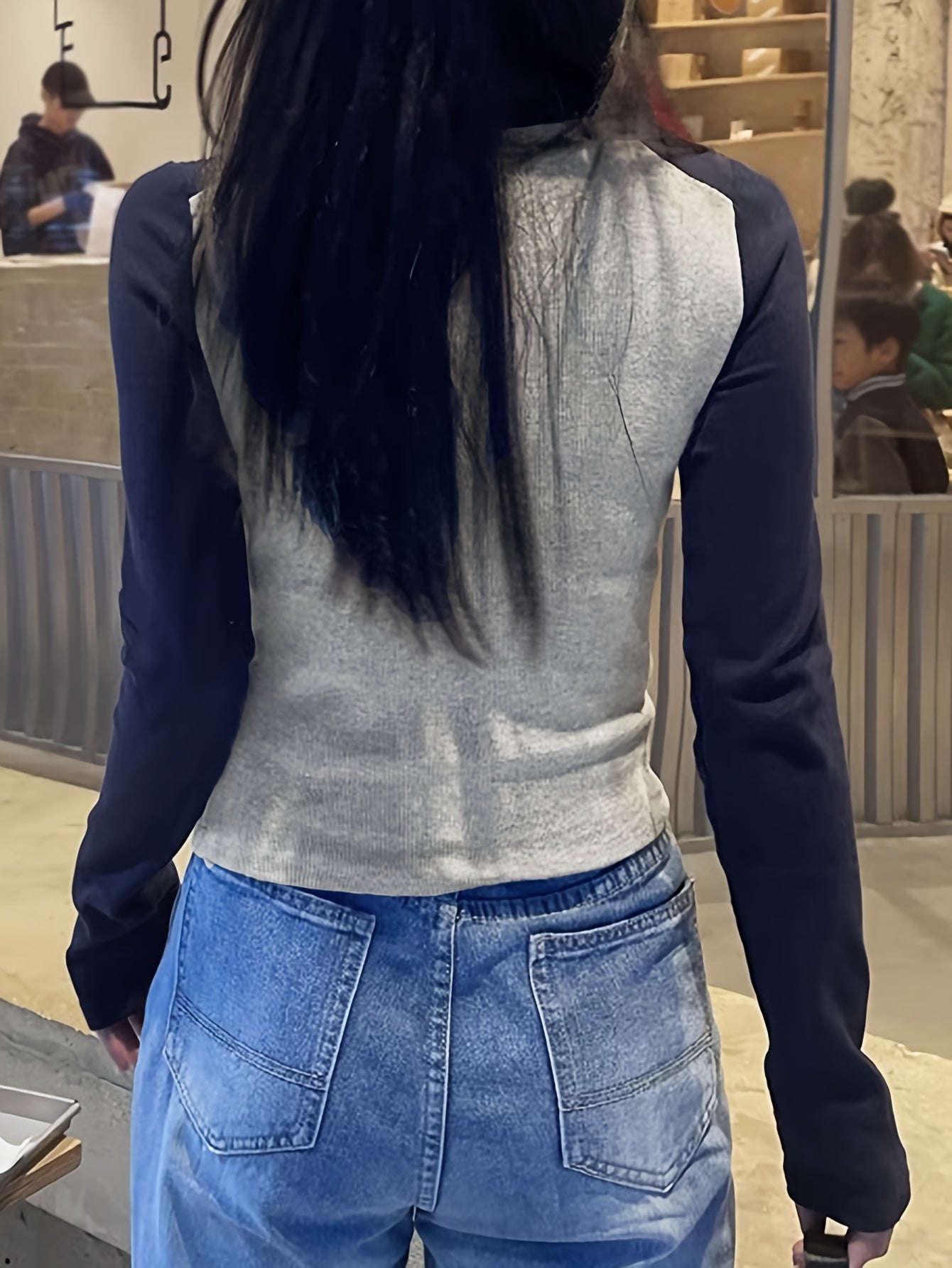 vlovelaw Color Block Crew Neck T-Shirt, Casual Long Sleeve T-Shirt For Spring & Fall, Women's Clothing