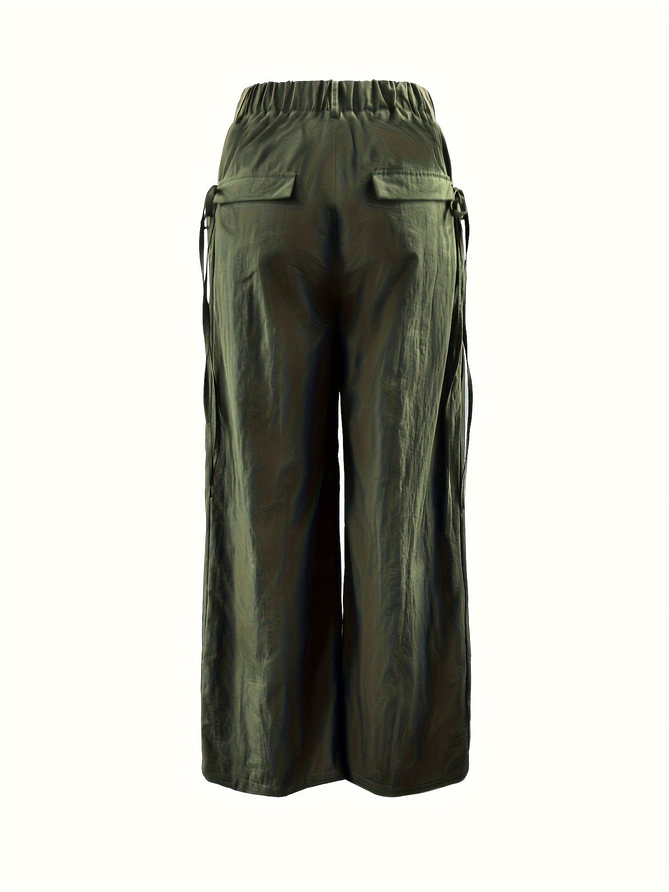 vlovelaw Solid Side Tied Wide Leg Pants, Casual Pleated High Waist Pants, Women's Clothing