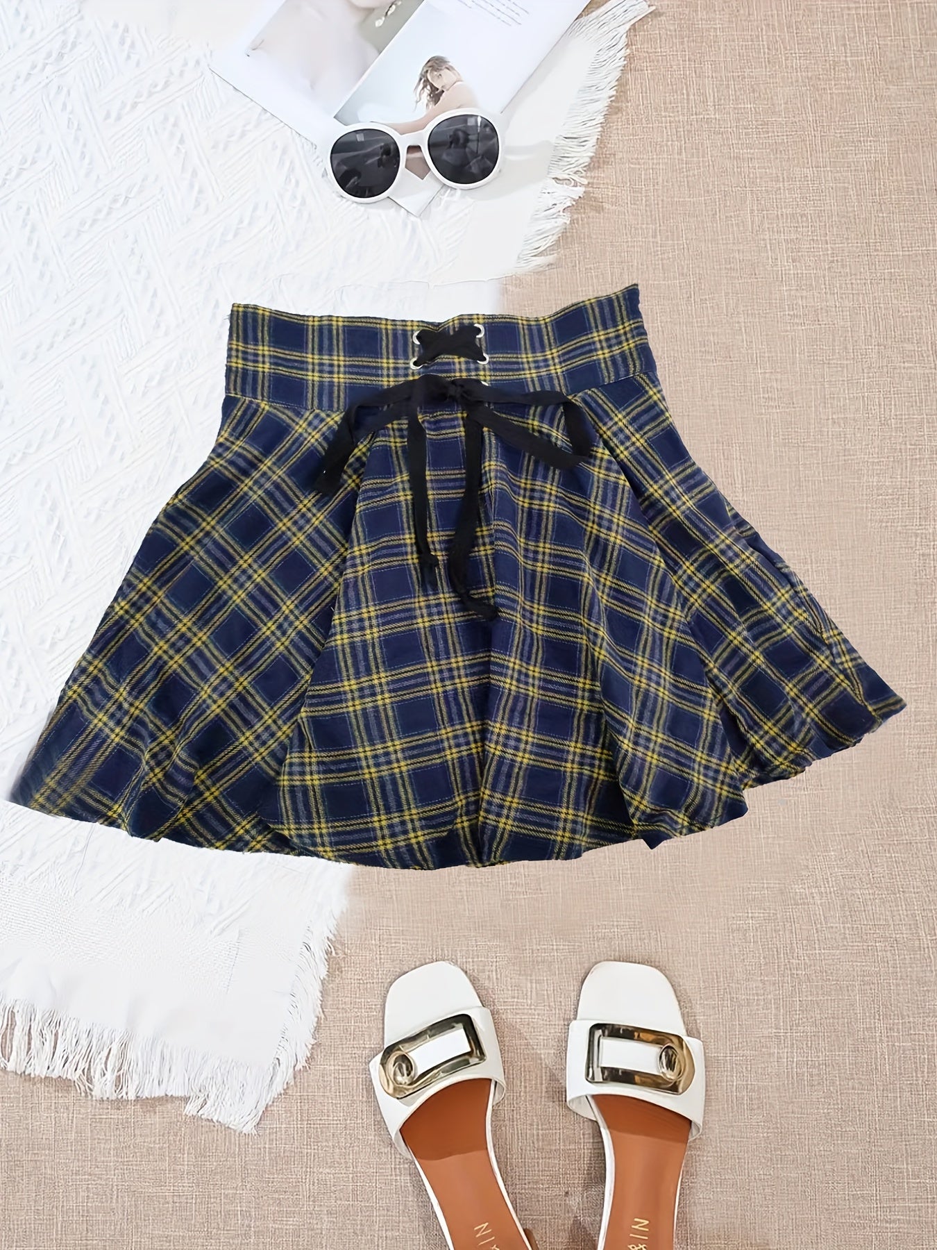 Y2K Summer Plaid Mini Skirt, High Waist Casual Skirt, Women's Clothing