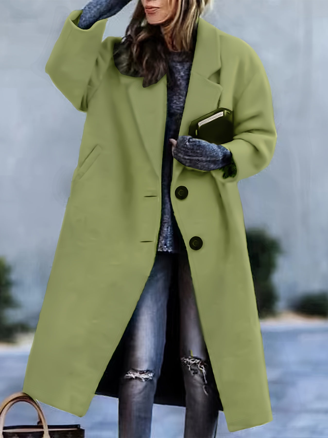 vlovelaw Lapel Long Length Overcoat, Casual Open Front Versatile Outerwear, Women's Clothing