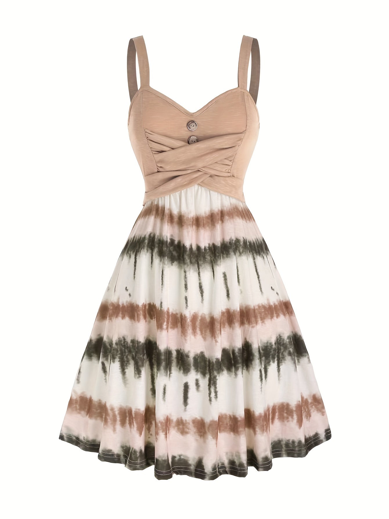 vlovelaw Tie Dye Print Fake Button Dress, Casual Sleeveless Backless For Summer, Women's Clothing