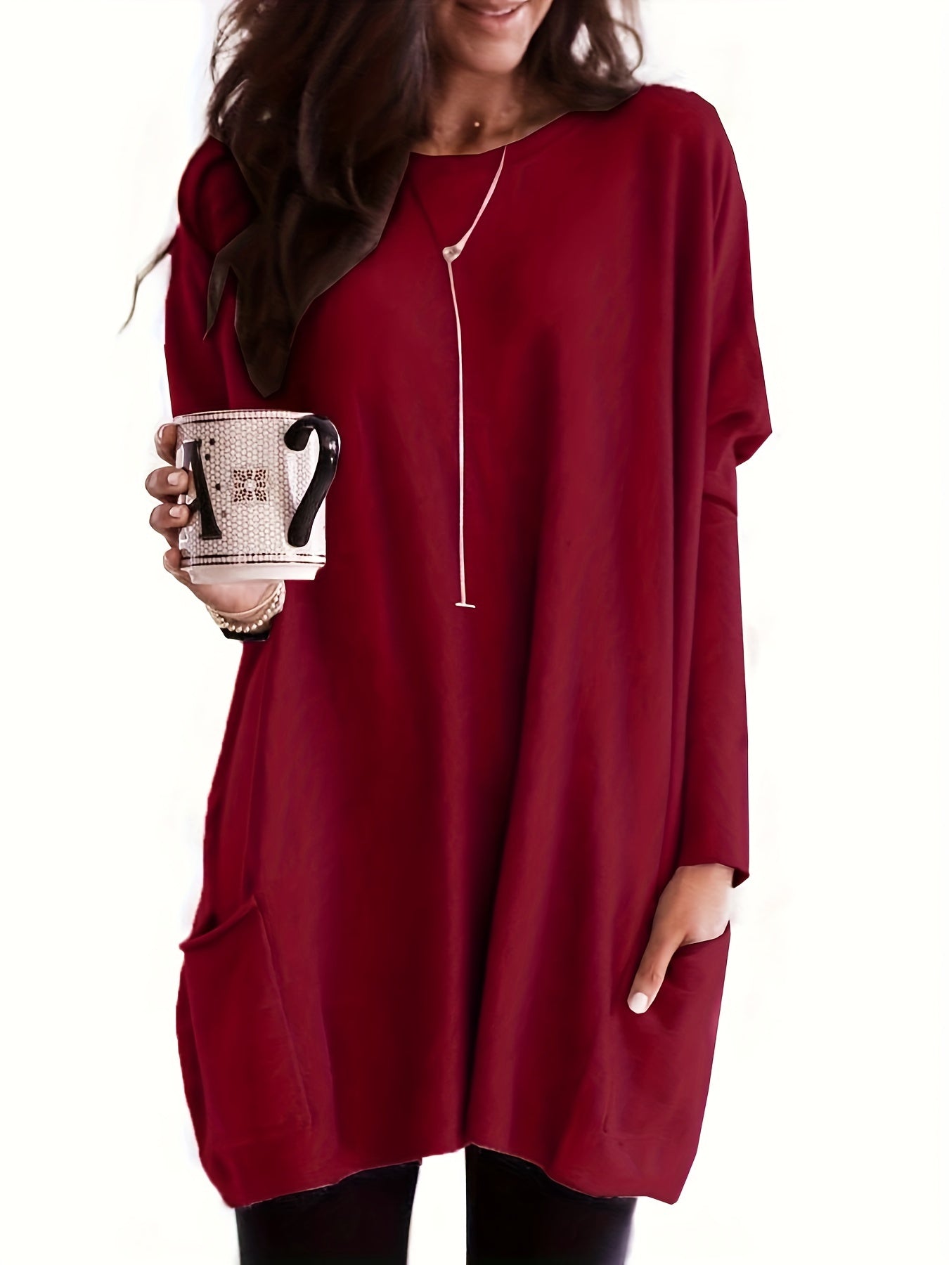 vlovelaw Solid Patched Pockets Pullover Sweatshirt, Casual Long Sleeve Sweatshirt For Spring & Fall, Women's Clothing
