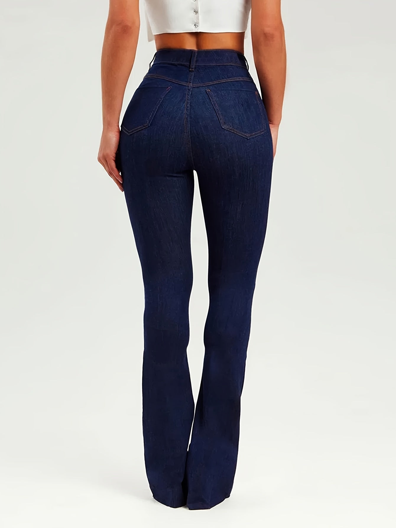 vlovelaw Solid Color Butt Lifting Flare Jeans For Women, Vintage Stretchy Zip Up Bootcut Pants, Women's Denim Jeans & Clothing
