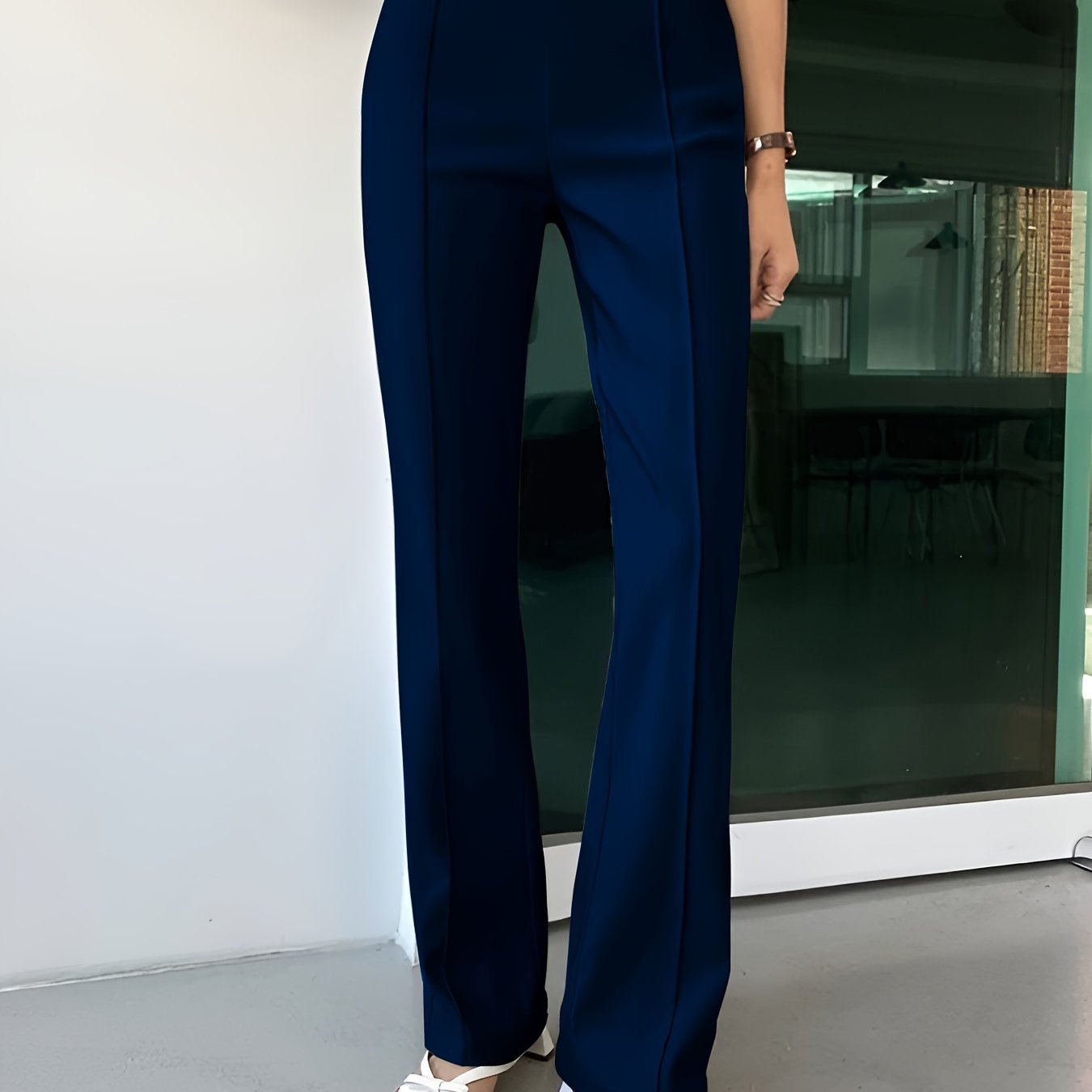 vlovelaw Solid Slim Pintuck Pants, Casual High Waist Pants, Women's Clothing