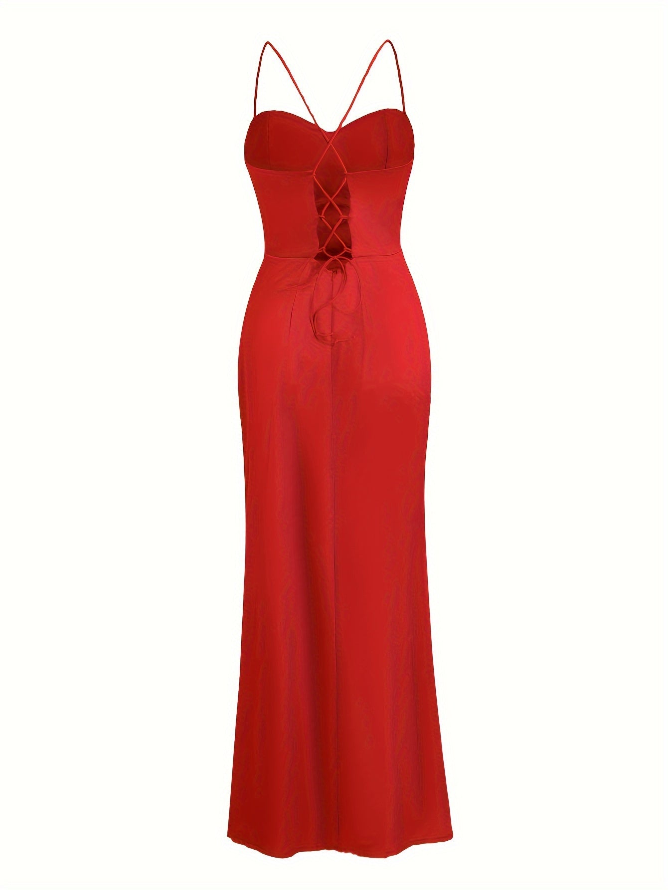 vlovelaw Split Thigh Backless Dress, Sexy Solid Party Maxi Dress, Women's Clothing
