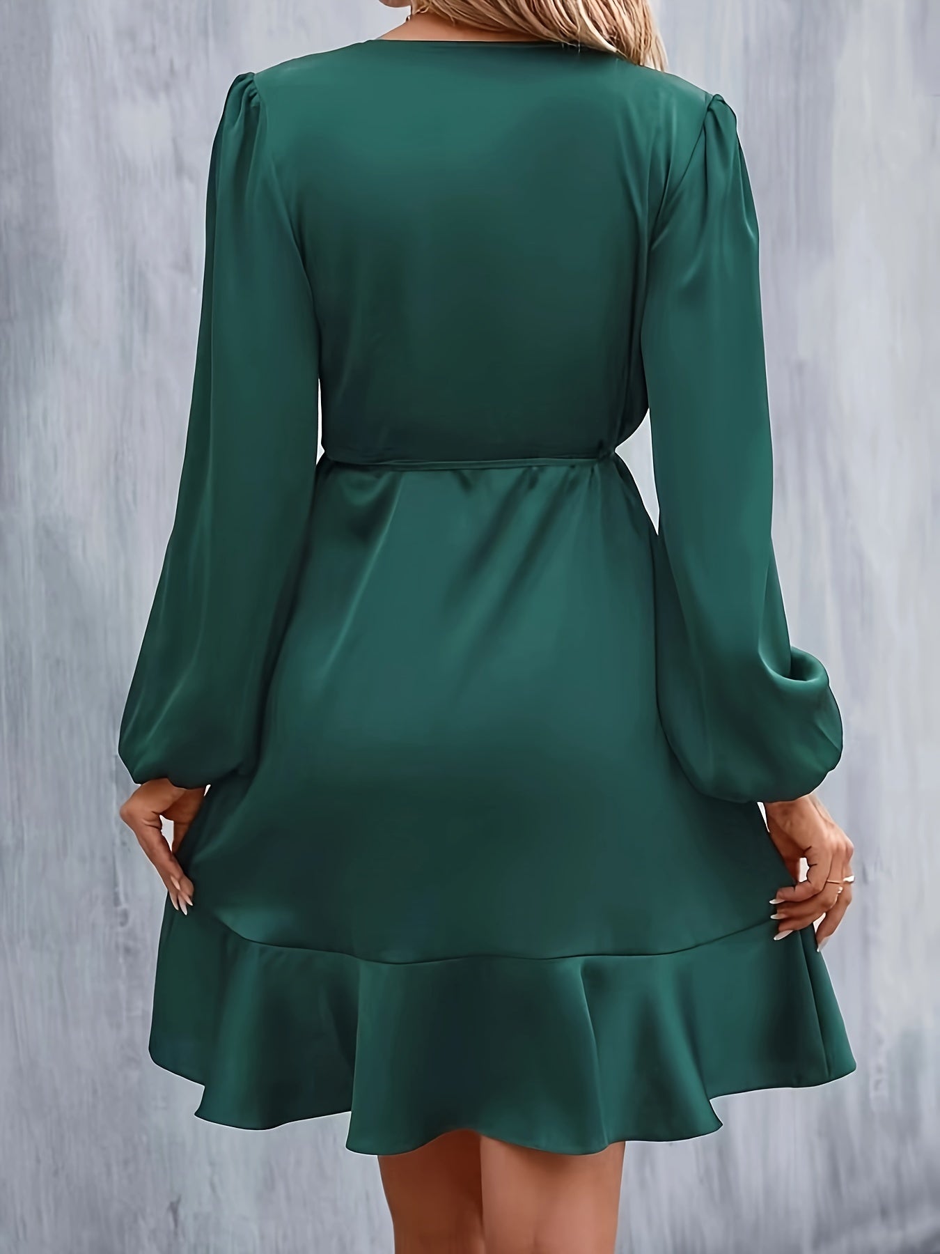 vlovelaw Solid V Neck Dress, Elegant Long Sleeve Dress For Spring & Fall, Women's Clothing