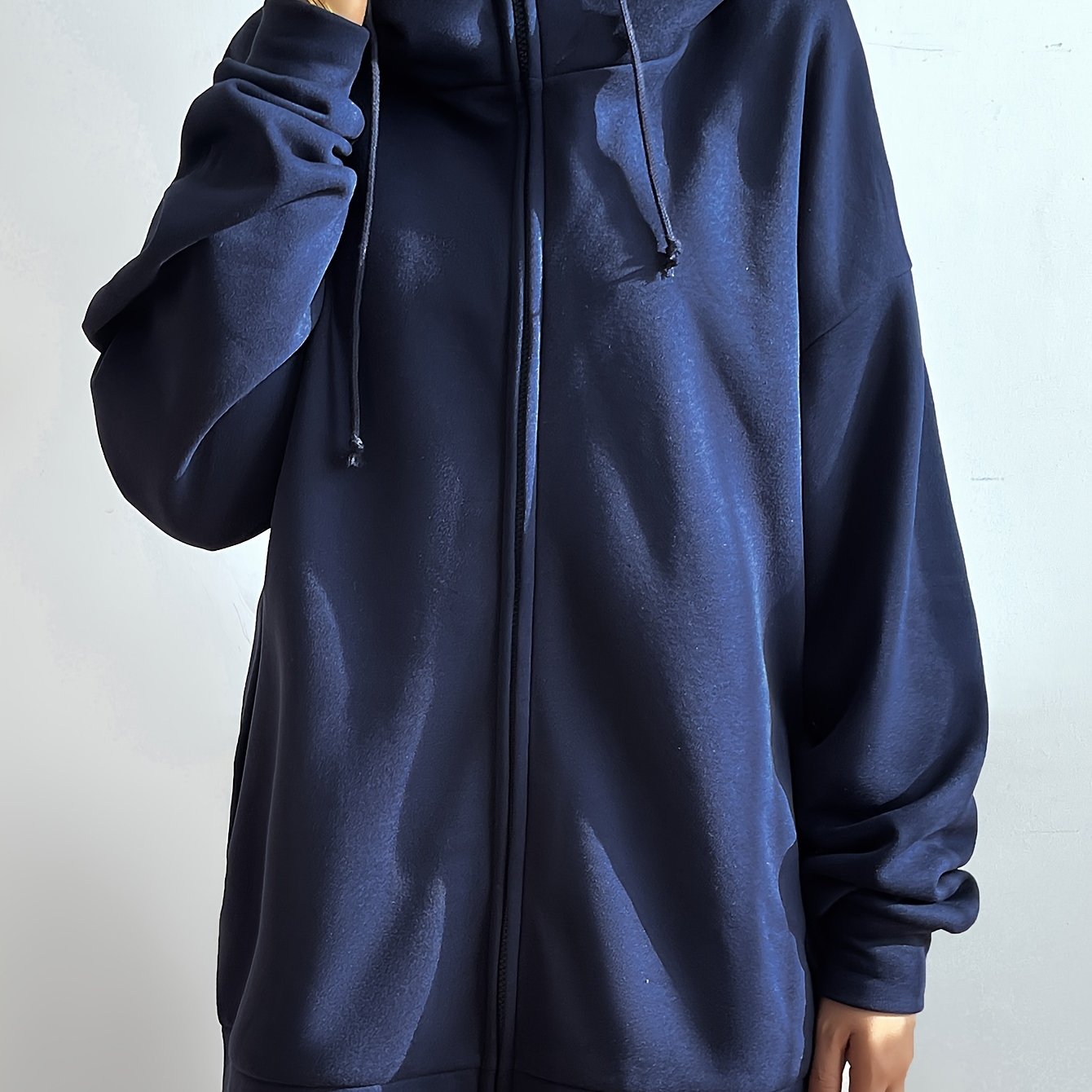 vlovelaw Solid Color Casual Sports Hooded Zipper Sweatshirs, Long Sleeve Drawstring Hoodie, Women's Sporty Sweatshirts