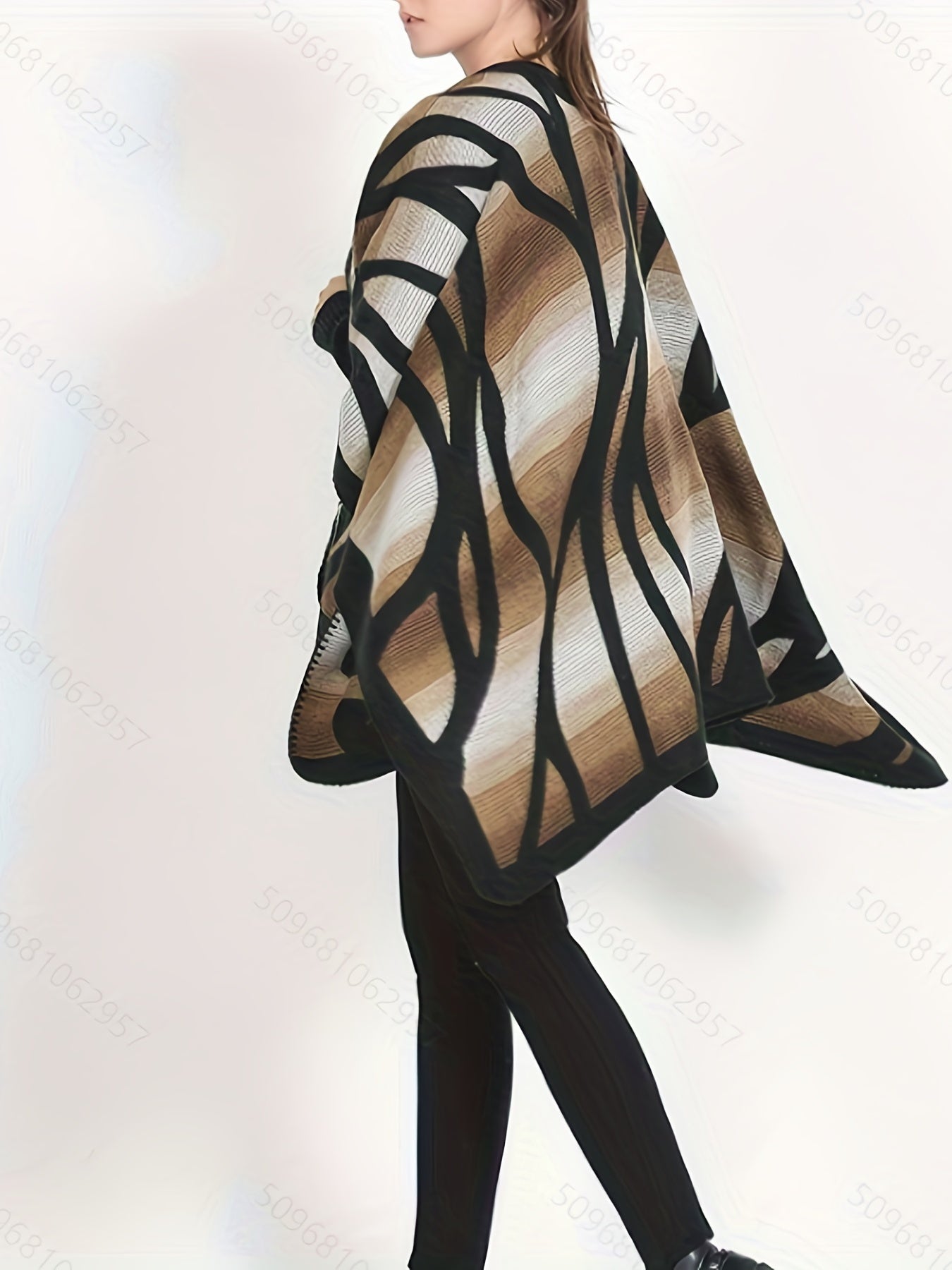 Abstract Print Tunics, Elegant Open Front Shawl Tops, Women's Clothing
