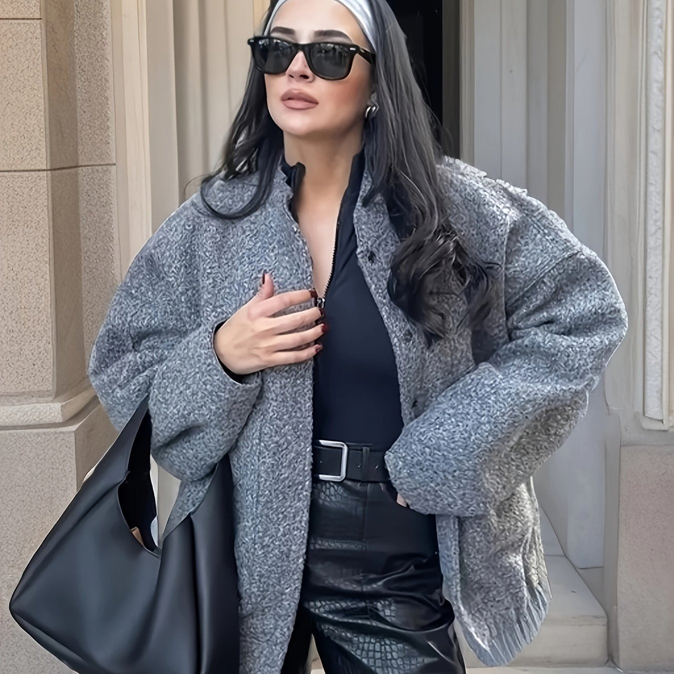 Drop Shoulder Solid Jacket, Casual Open Front Long Sleeve Outerwear, Women's Clothing