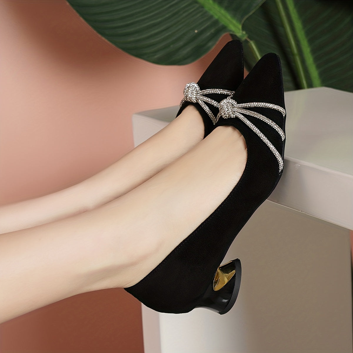 vlovelaw Elegant Rhinestone Dress Pumps: Comfortable Mid-Heel, Pointed Toe, and Versatile Style for Every Occasion