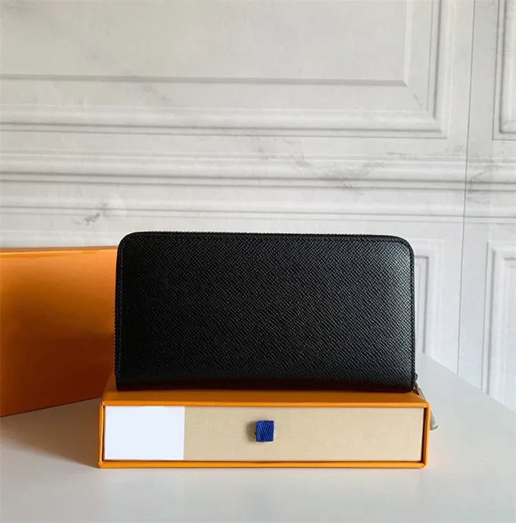 Top Designer Wallets Women Men Wallet Black Embossed Genuine Leather Wallet Single Zipper Ladies Long Purse High Quality Classic Check Flowers Wallet With Box