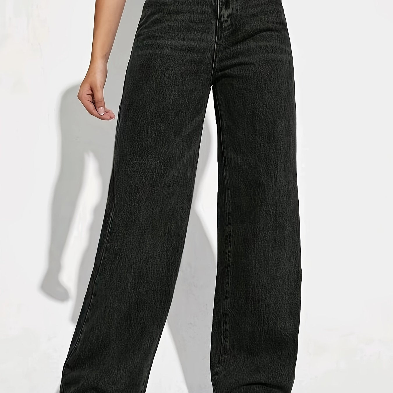 vlovelaw Plain Loose Fit Baggy Jeans, Slant Pockets Non-Stretch Casual Wide Legs Jeans, Women's Denim Jeans & Clothing