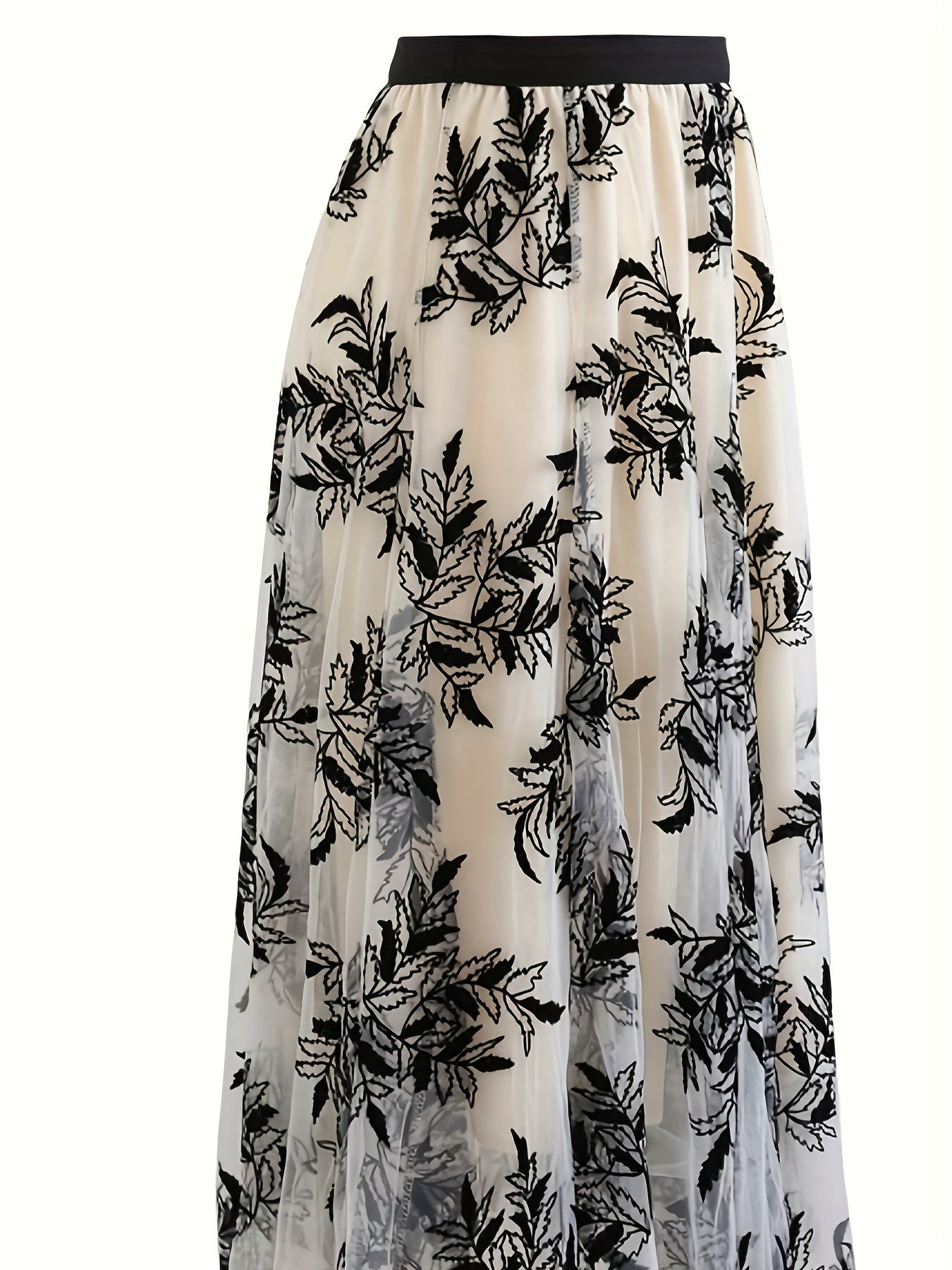 vlovelaw  Plus Size Floral Pattern Skirt, Elegant Contrast Mesh Skirt For Spring & Summer, Women's Plus Size Clothing