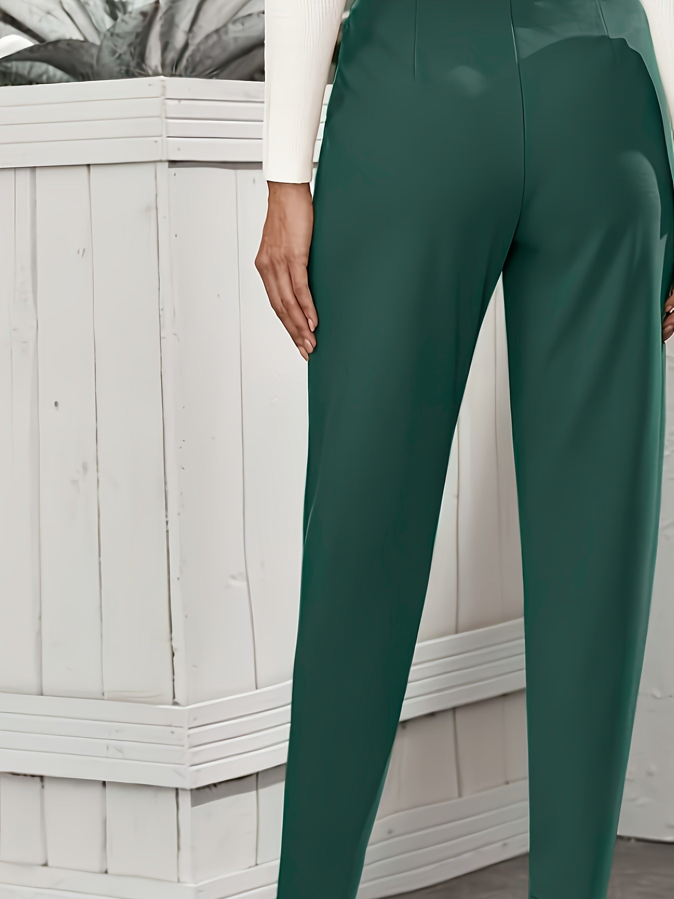 vlovelaw Solid Slant Pocket Tapered Pants, Casual High Waist Cropped Pants, Women's Clothing