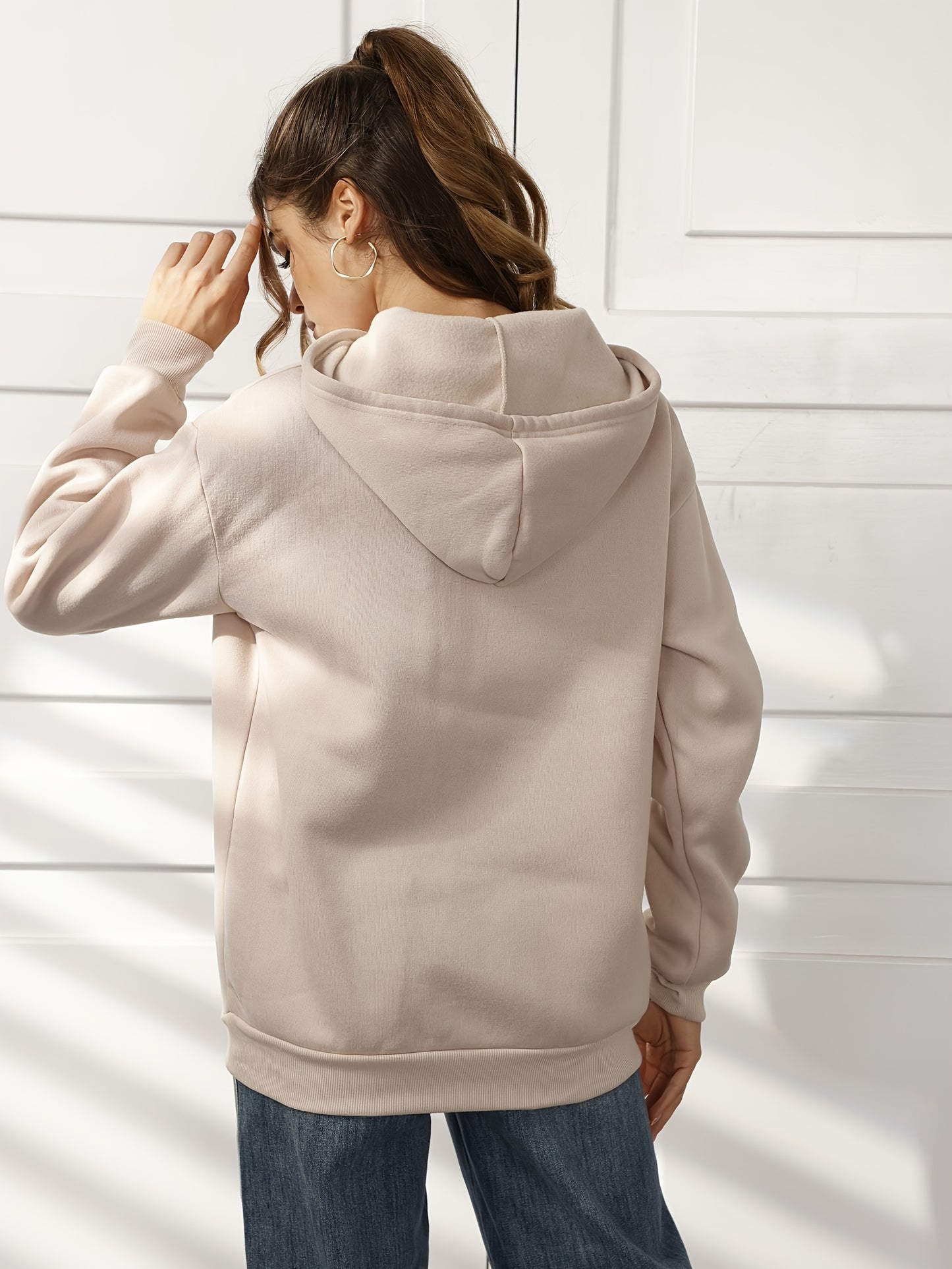 Rainbow Lip Print Casual Hoodies, Drawstring Long Sleeve Kangaroo Pocket Pullover Sweater, Women's Clothing