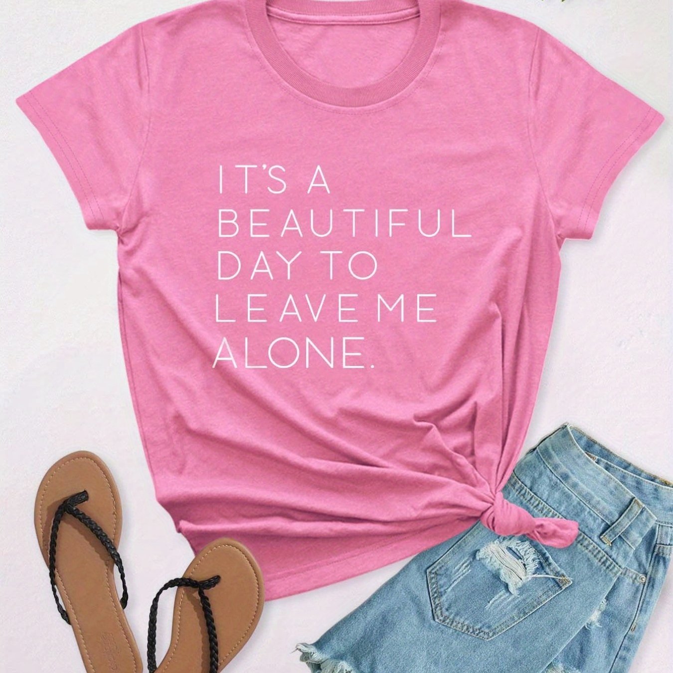 vlovelaw Casual Leave Me Alone Print Crew Neck T-shirt, Loose Short Sleeve Fashion Summer T-Shirts Tops, Women's Clothing