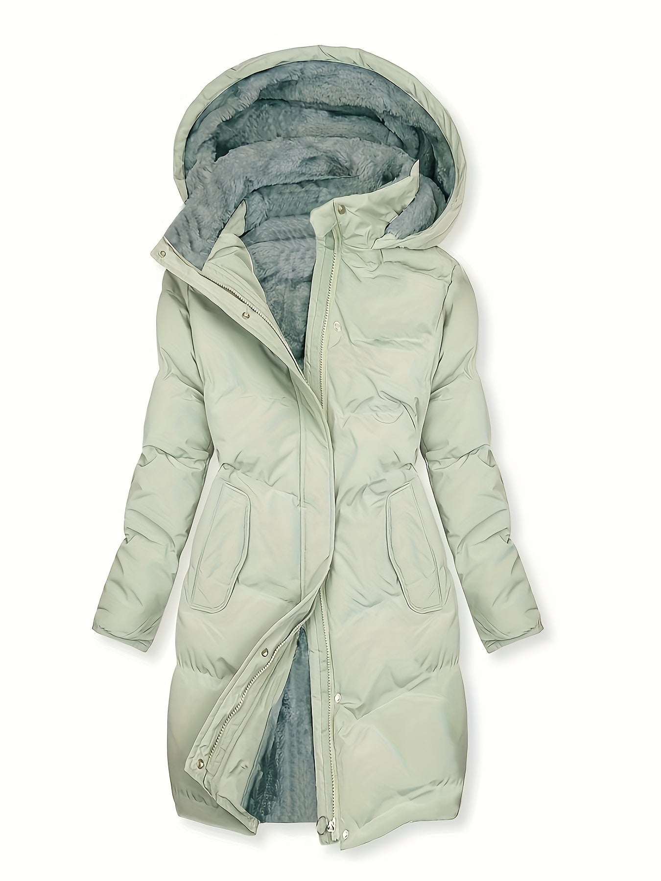vlovelaw Zip Up Warm Hooded Coat, Casual Long Sleeve Solid Winter Outerwear, Women's Clothing