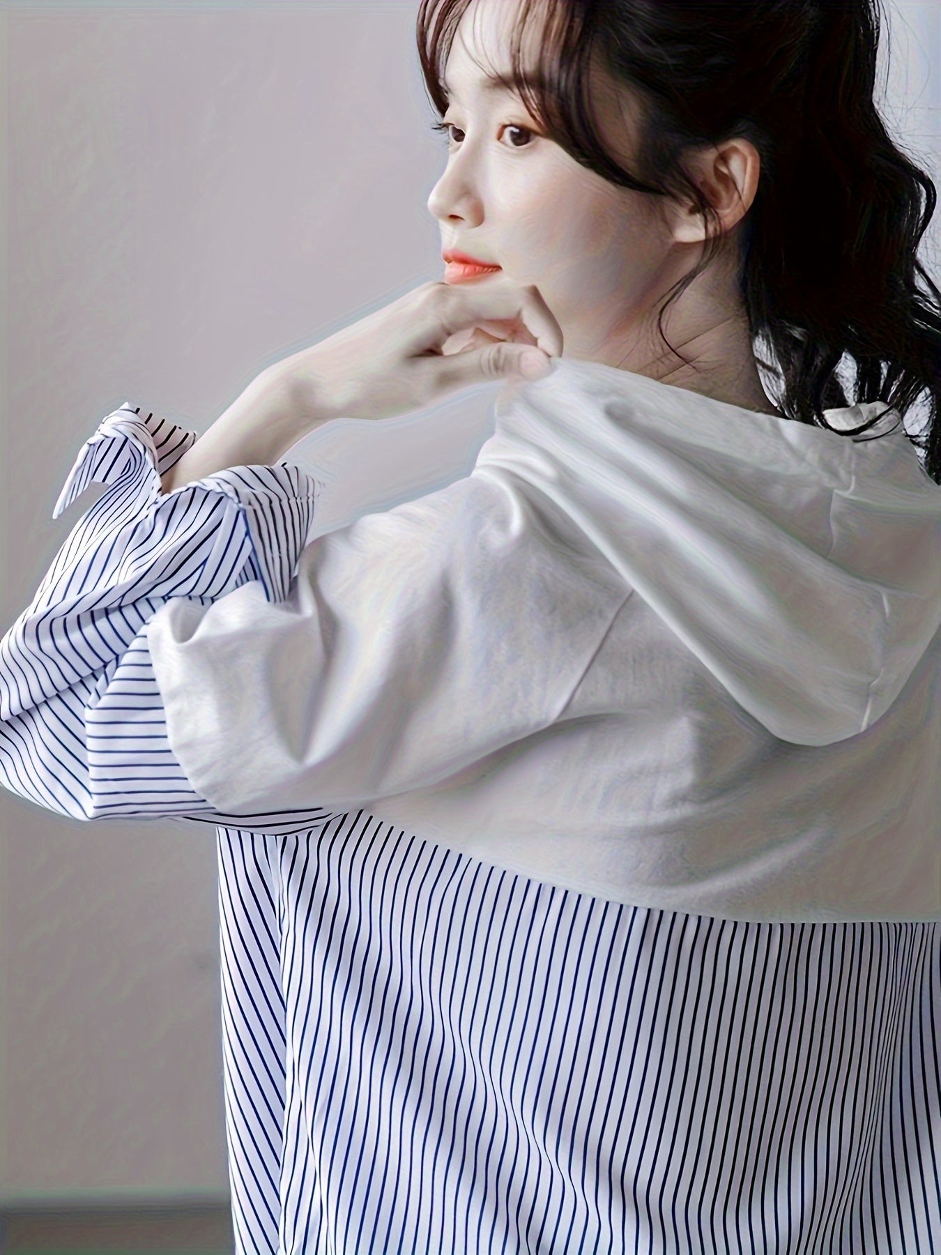 vlovelaw Color Block Button Front Drawstring Hoodie, Casual Long Sleeve Stylish Sweatshirt, Women's Clothing