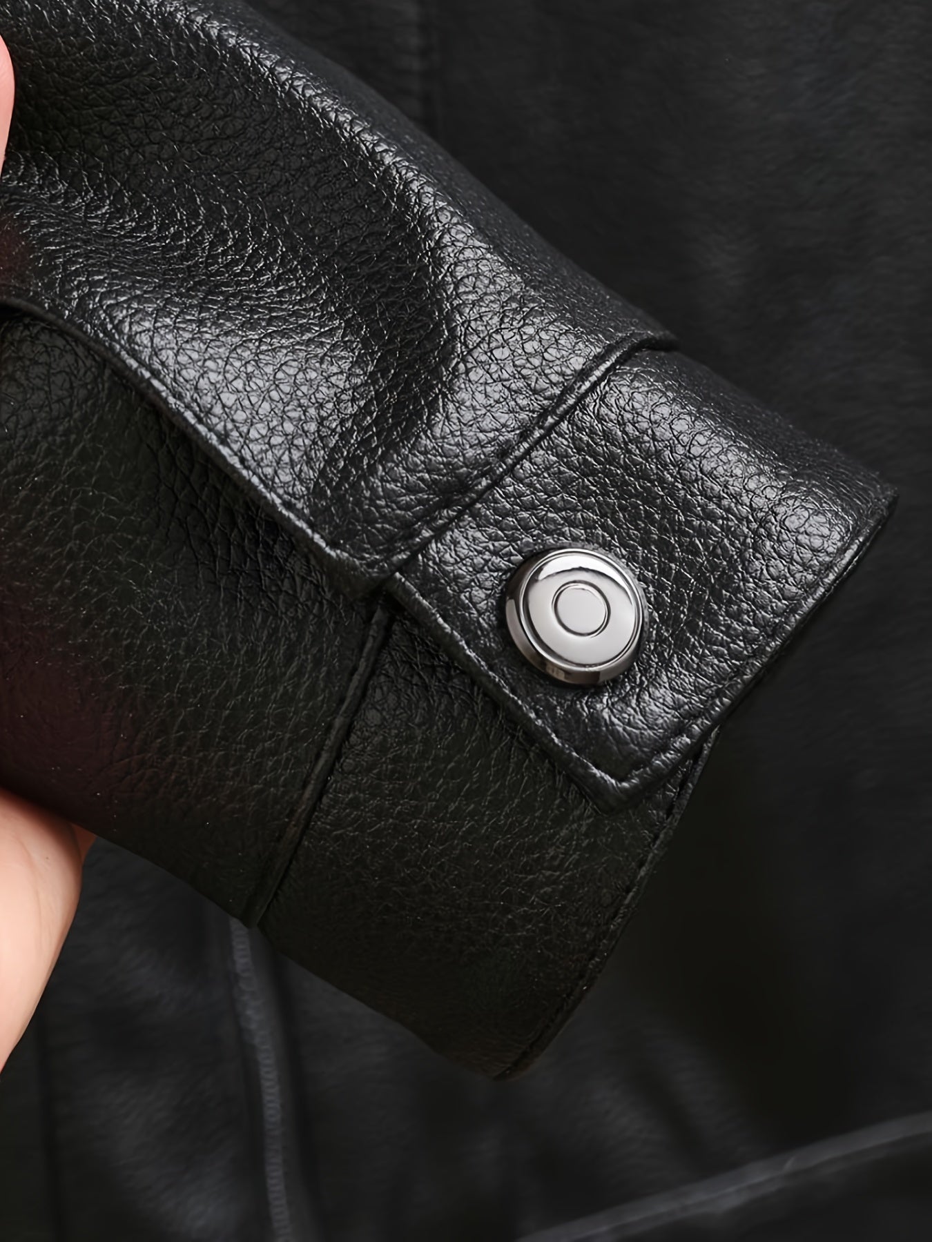 vlovelaw Full Zip Up PU Jacket, Men's Casual Windbreaker Jacket Faux Leather Coat Lapel Coat For Spring Autumn