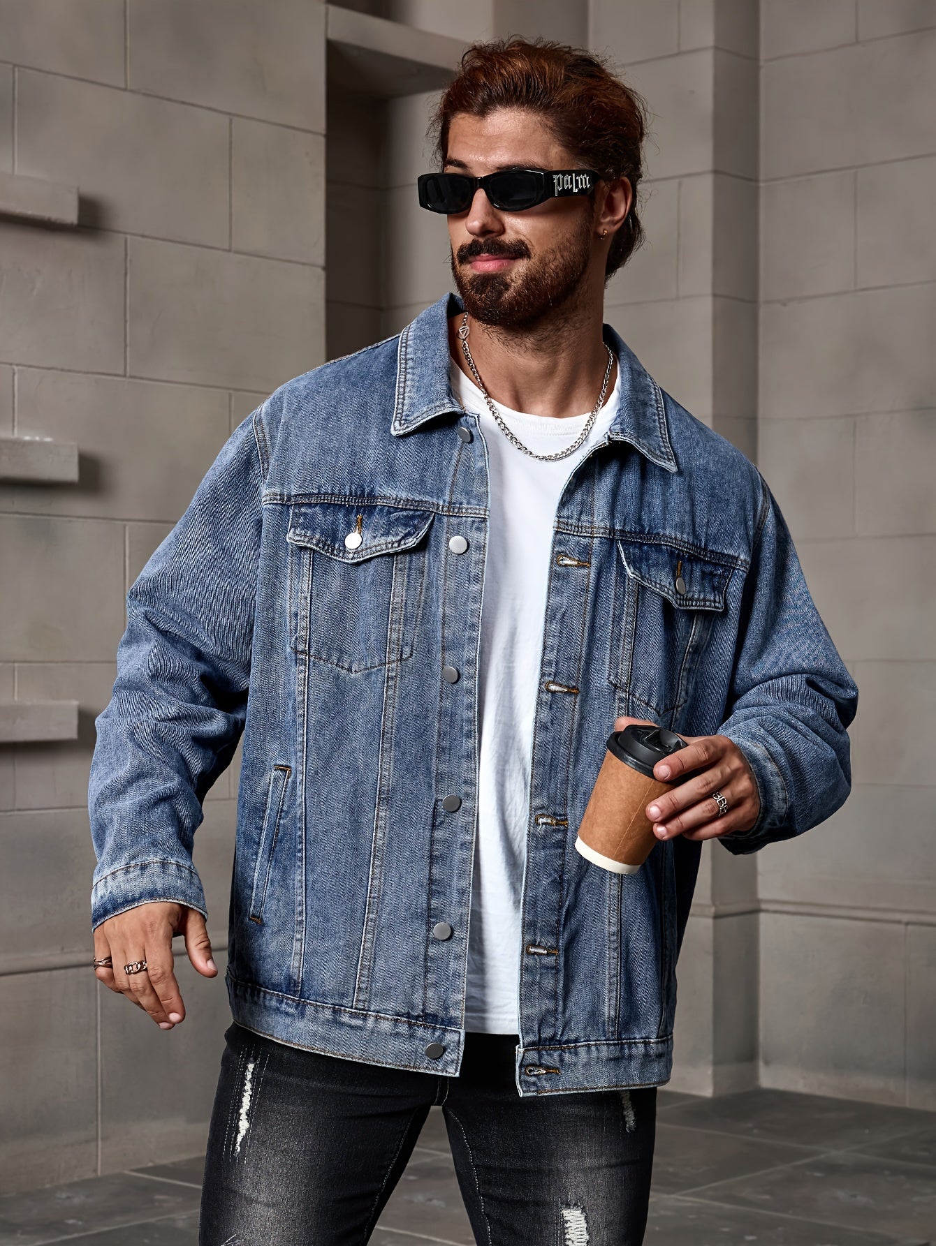 Plus Size Men's Cotton Denim Jacket - Soft, Breathable, Casual, Relaxed Fit, Daily Wear, Comfortable, Versatile, and Stylish Outerwear