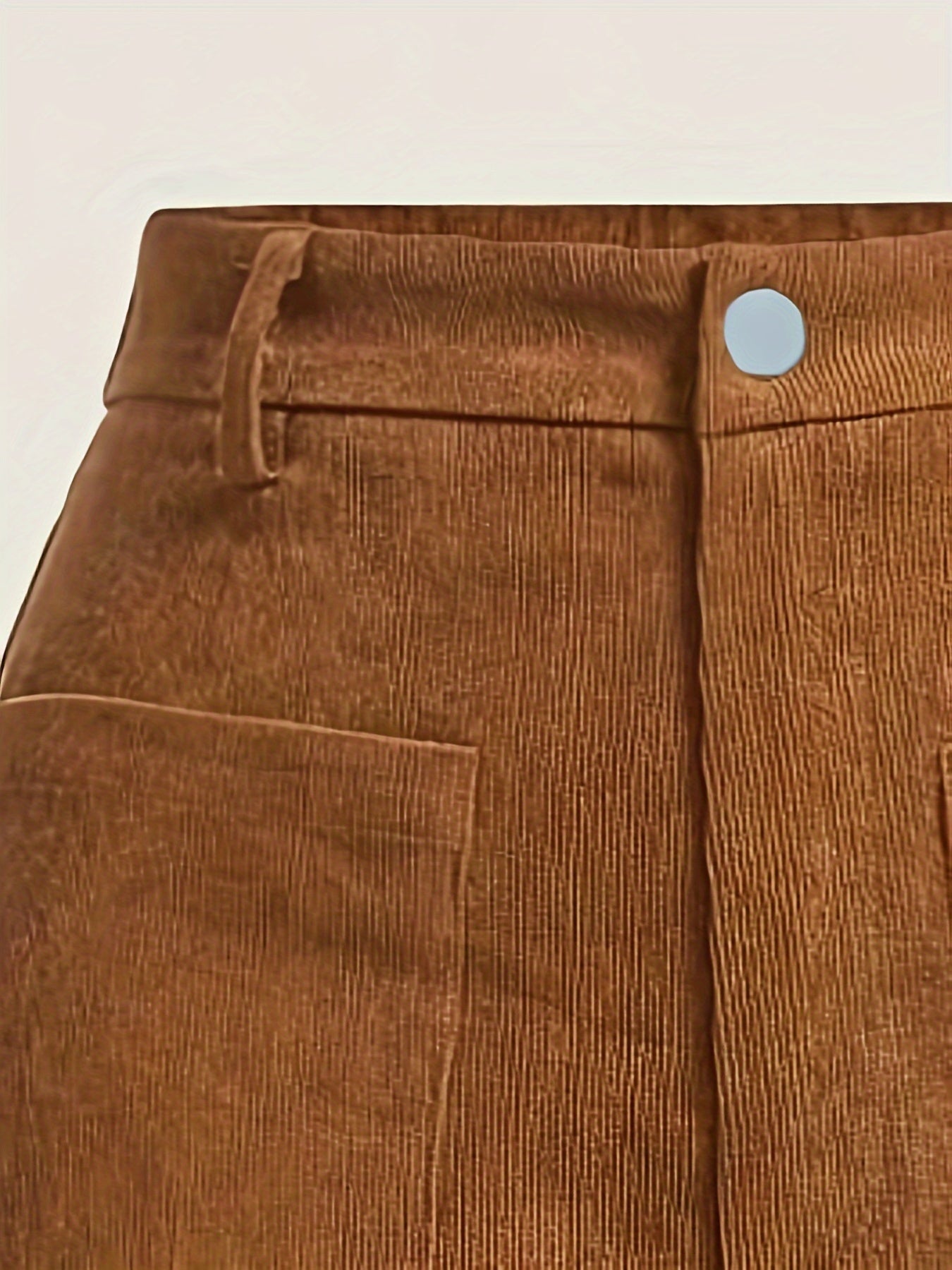 Solid Corduroy Straight Leg Pants, Vintage Patched Pocket Loose Pants, Women's Clothing