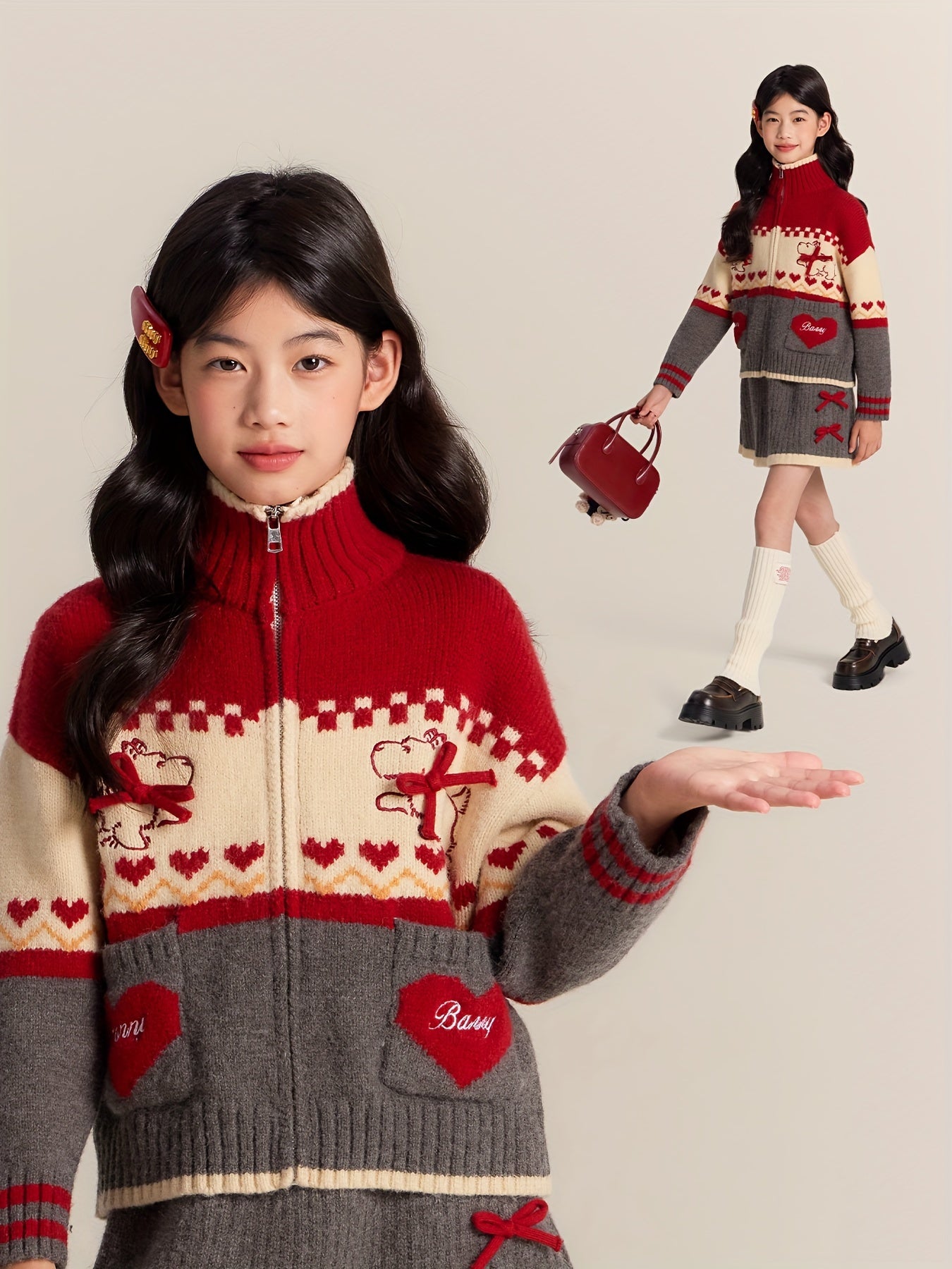 Little Girl Christmas Set Christmas Letter Embroidery Long Sleeve Sweatshirt Top + Skirt