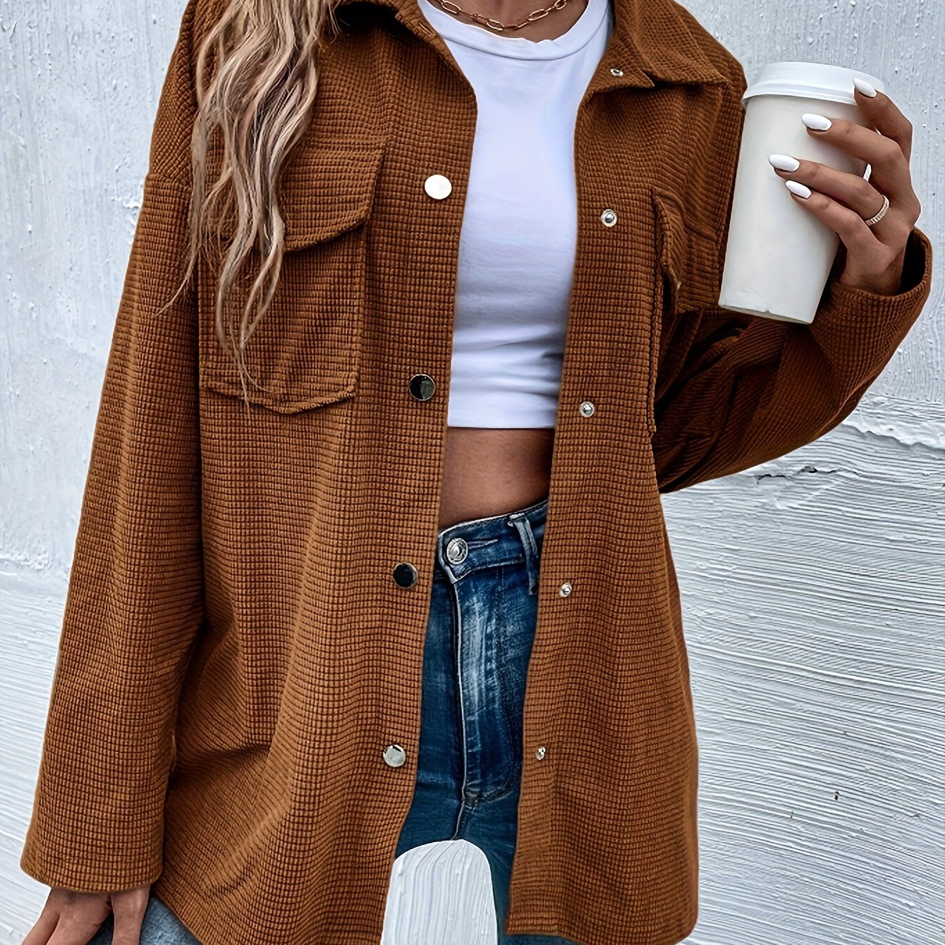 Solid Color Button Front Shirt, Casual Long Sleeve Shirt For Spring & Fall, Women's Clothing