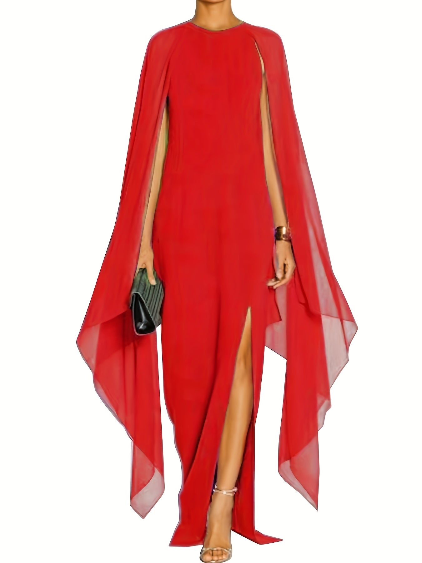vlovelaw Solid Split Chiffon Sleeveless Evening Dress, Elegant Shawl Spring & Summer Maxi Dress, Women's Clothing