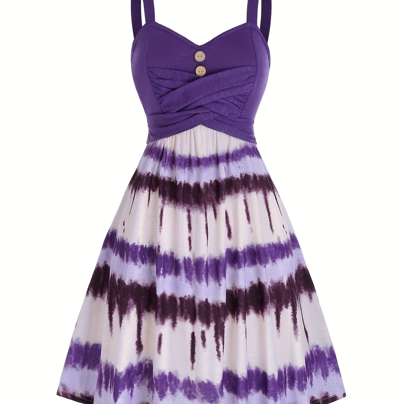 vlovelaw Tie Dye Print Fake Button Dress, Casual Sleeveless Backless For Summer, Women's Clothing