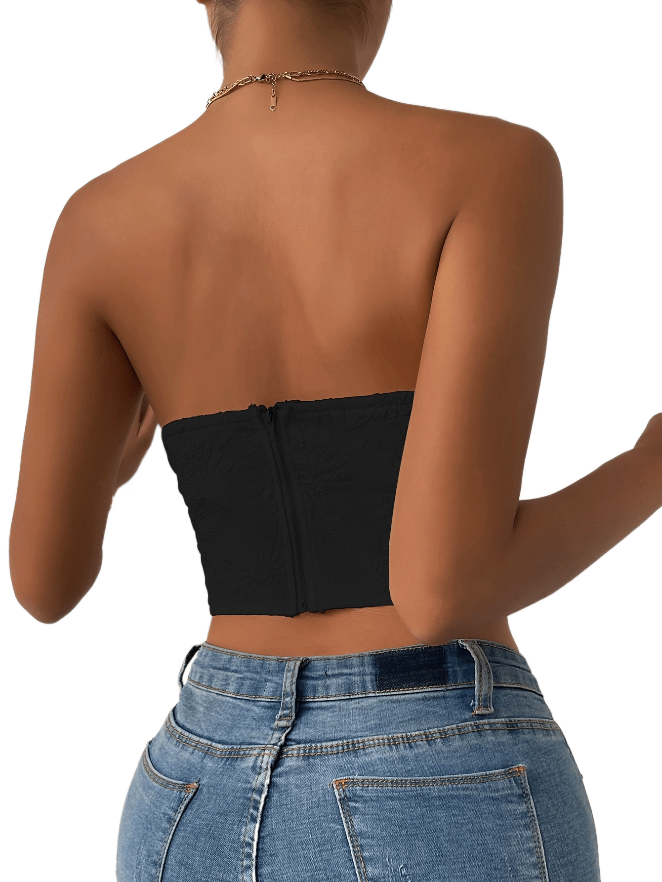 vlovelaw Floral Pattern Solid Tube Top, Casual Off Shoulder Hanky Hem Tube Top, Women's Clothing