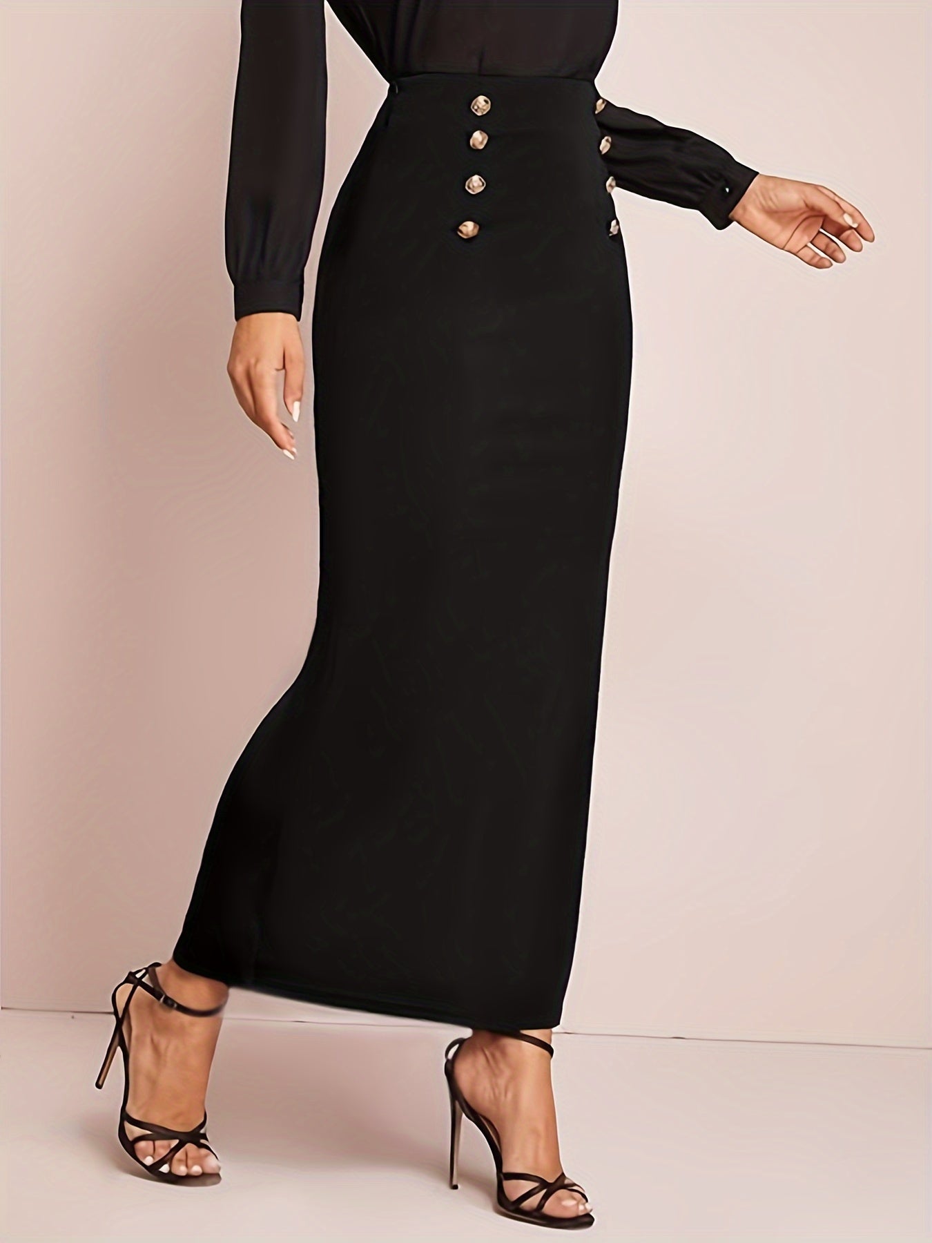 vlovelaw Double Breasted Skirt, Elegant Solid Skirt For Fall & Winter