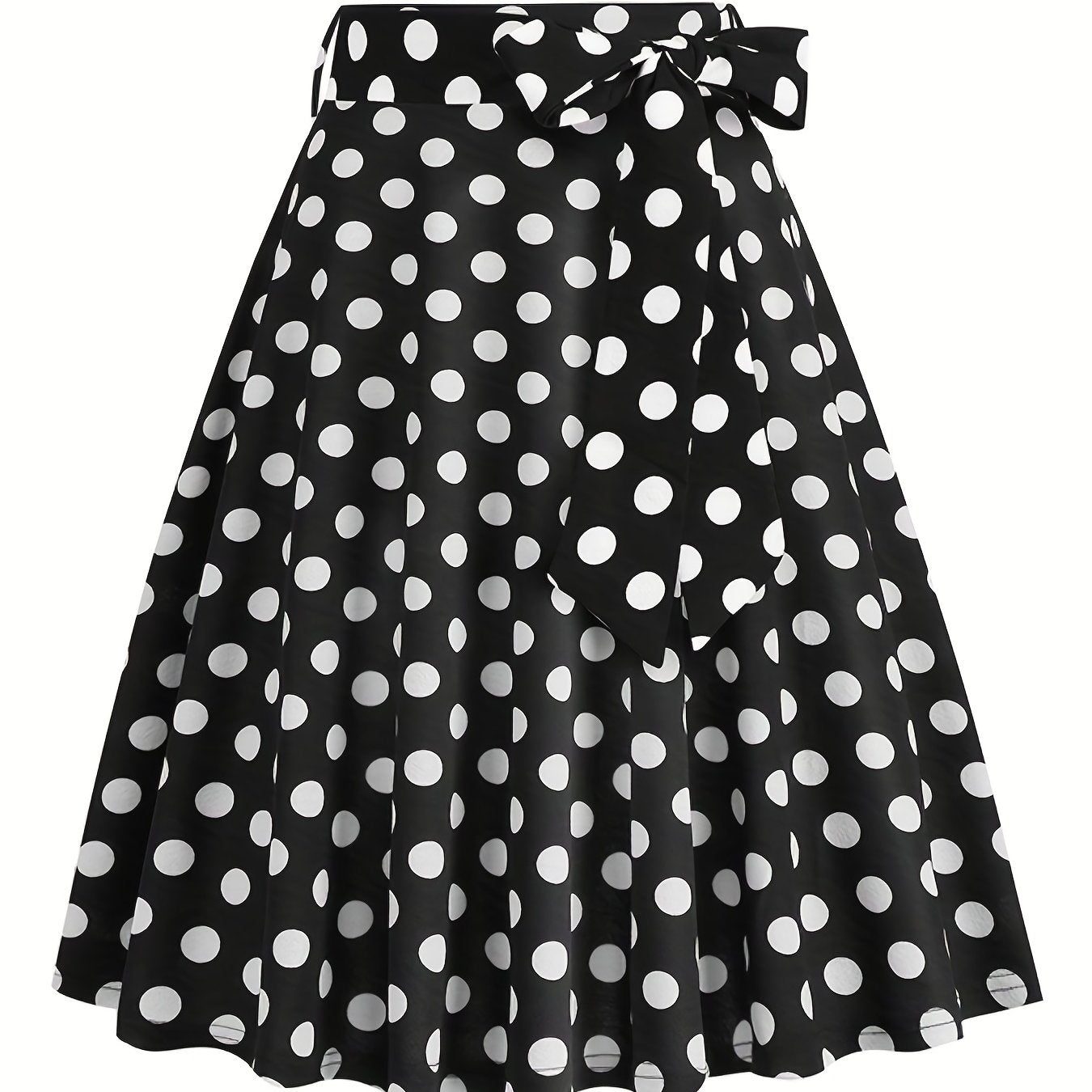 vlovelaw Polka Dot Print Pleated Skirts, Vintage Bow Flare Skirts For Spring & Summer, Women's Clothing