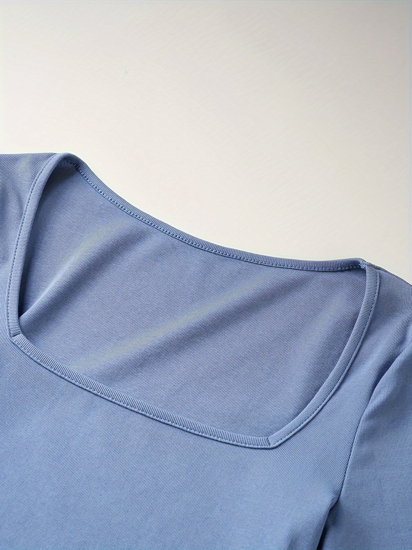 Solid Square Neck T-shirt, Elegant Long Sleeve Slim Top For Spring & Fall, Women's Clothing