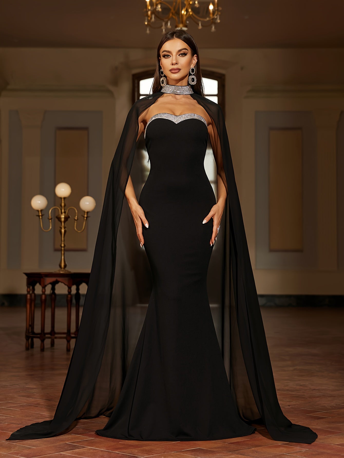 vlovelaw Elegant Skinny Sequined Tube Dress, Sleeveless Mermaid Hem Tube Dress For Party & Banquet, Women's Clothing