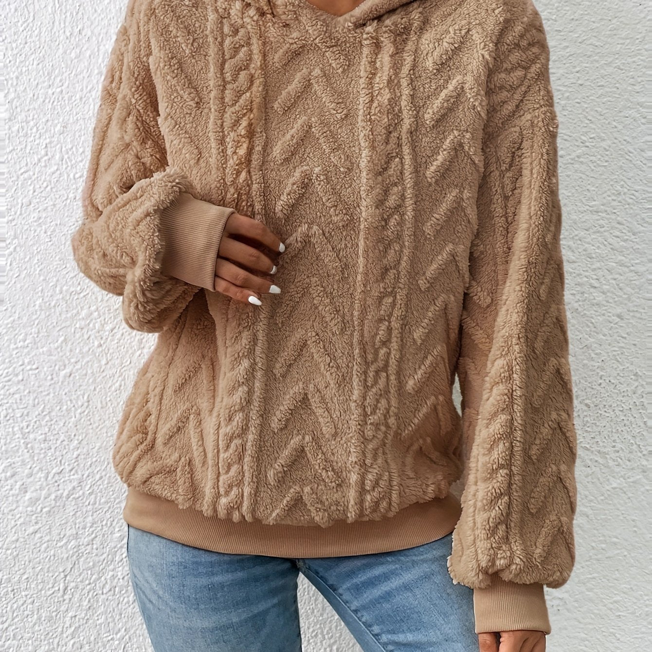 vlovelaw Textured Hoodie Plush Sweatshirt, Casual Long Sleeve Hoodies Sweatshirt, Women's Clothing